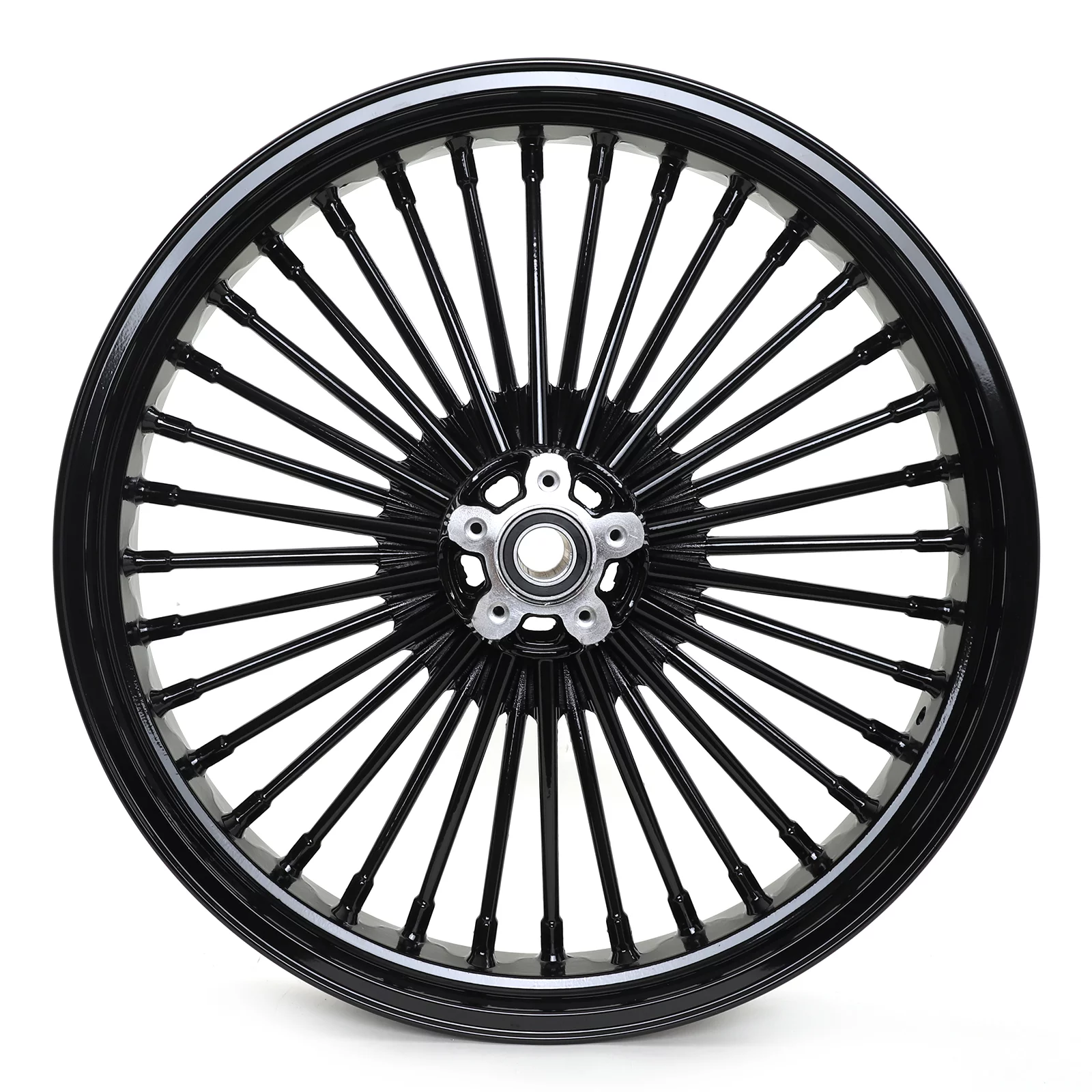 Gloss Black Fat Spoke 21x3.5 Front Wheel Rim Dual Disc for Harley Electra Glide FLHT Road King