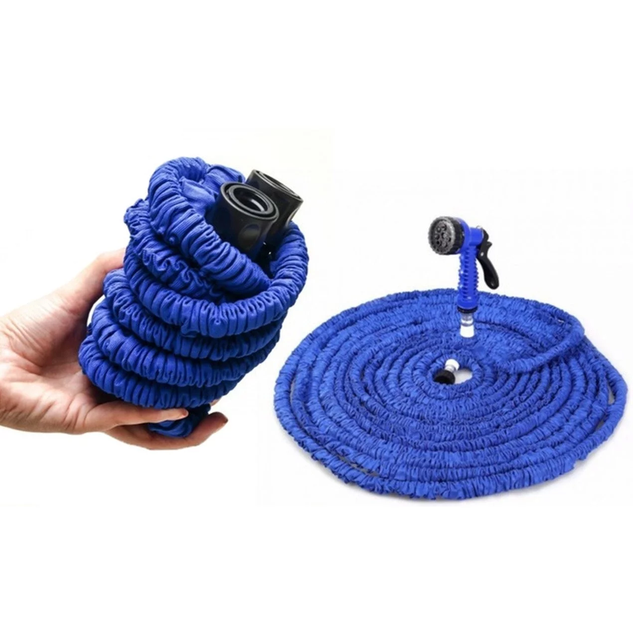 Expandable Flexible Deluxe Garden Water Hose w/ Spray Nozzle in Blue (50ft) - CycloneSound