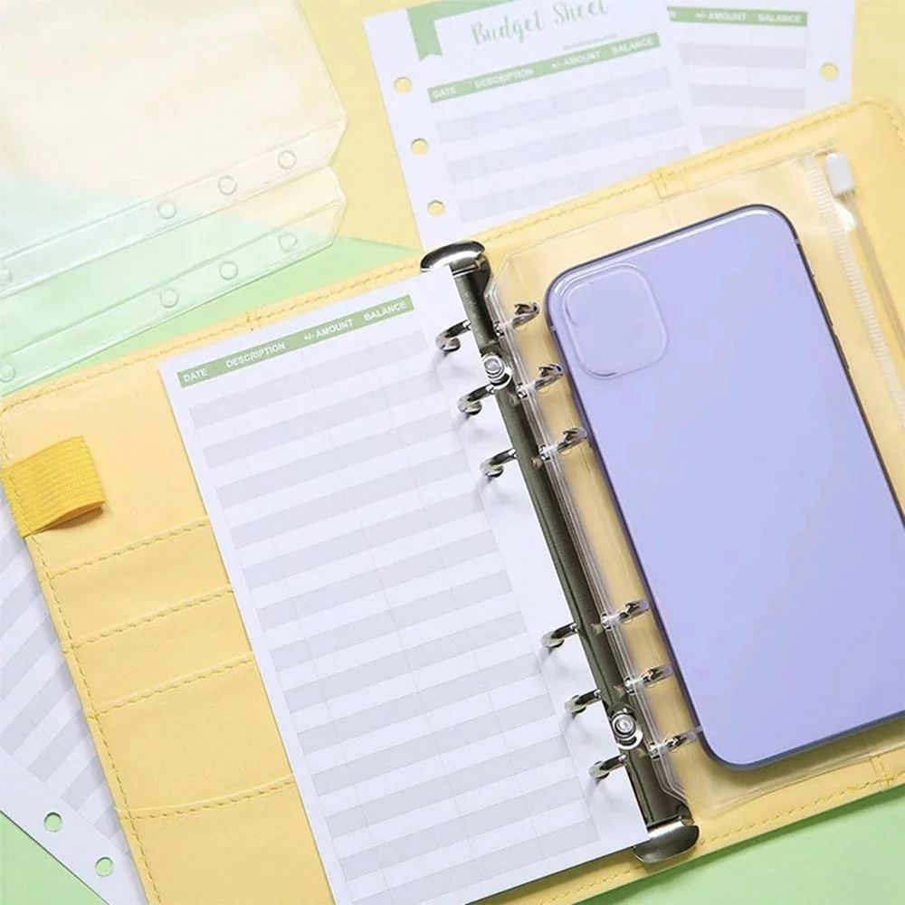 Giugt A6 Notebook Binder Budget Planner Organizer Cover Pockets Cash Wallet PU Leather