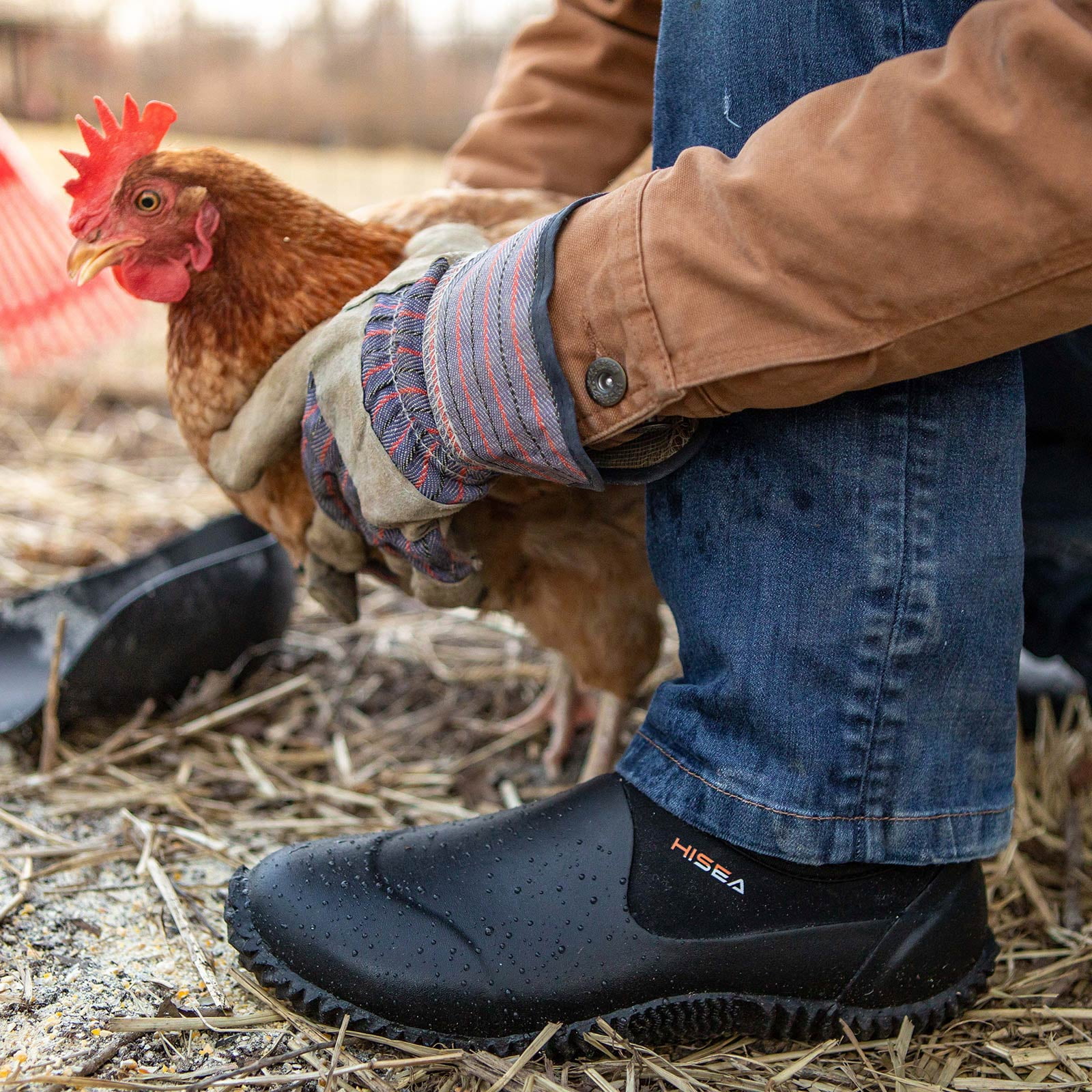 HISEA Unisex Rain Shoes Waterproof Rubber Garden Shoes Slip-on Muck Mud Ankle Rain Boots for Women Men with Comfortable Anti-slip Outsole