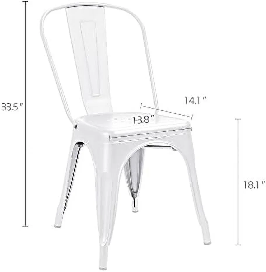 MQLIFEBOOM Metal Indoor-Outdoor Use Stackable Kitchen Trattoria Side Chic Dining Bistro Cafe Chairs with Back Set of 4 (Distressed Blue)