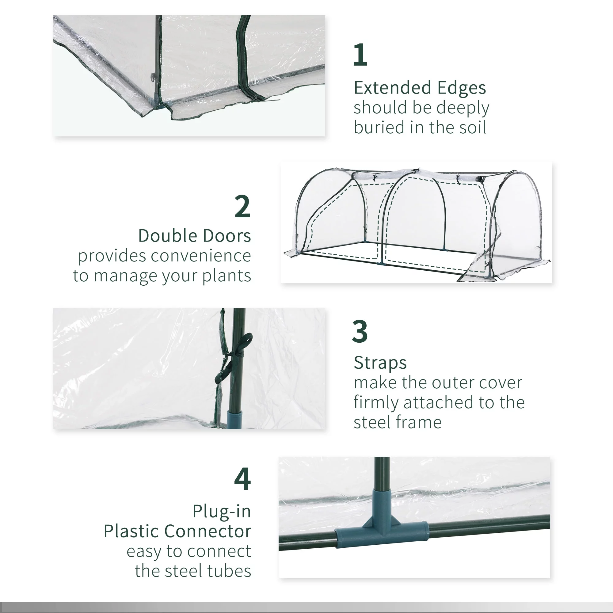 Outsunny Portable Mini Cloche Greenhouse with Zipper Doors, 7' L x 3' W x 2.5' H, Waterproof UV Protected Cover