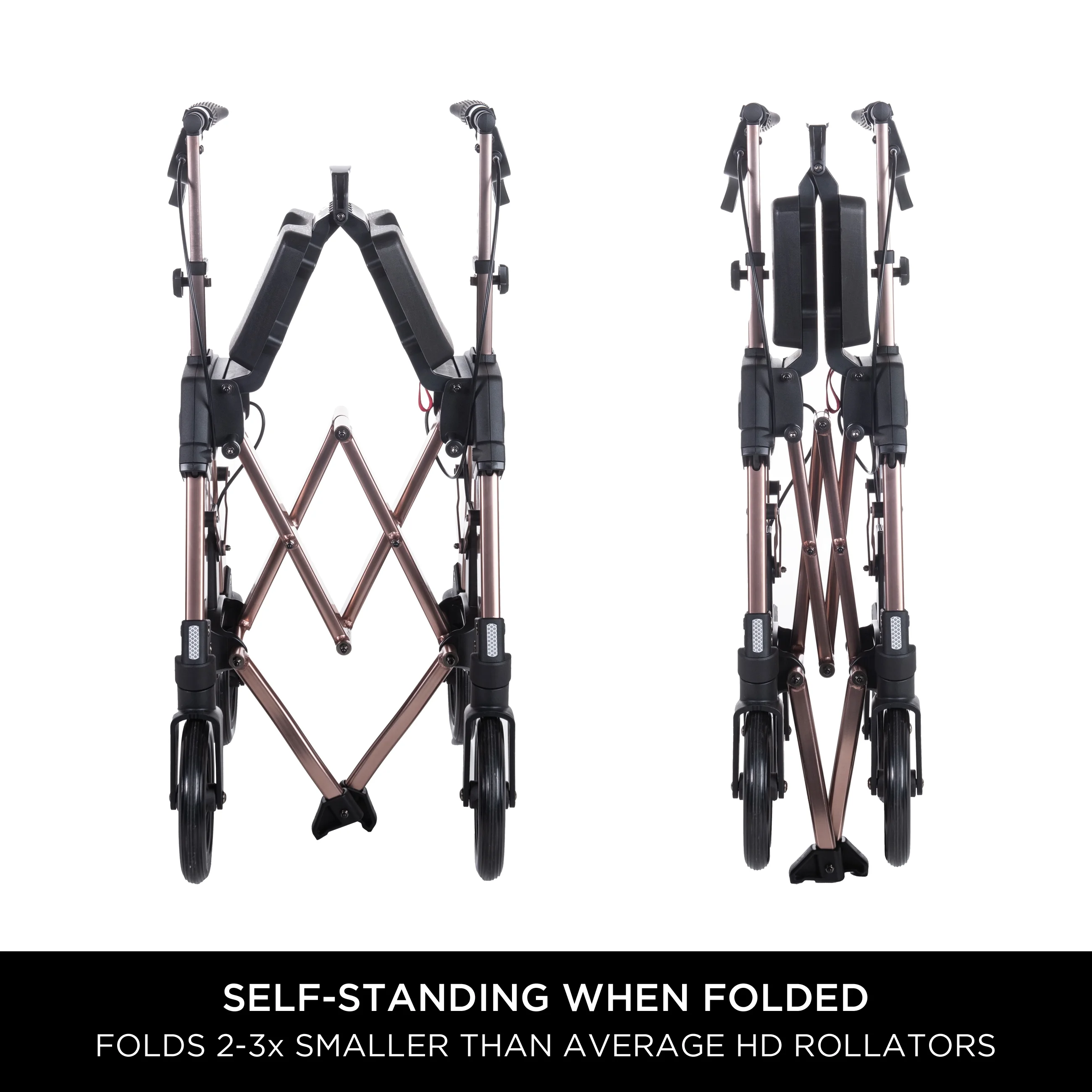 Signature Life Elite Travel Rollator Heavy Duty, Bariatric Mobility Rollator, Extra Wide 500 lbs, Folding Walker with Seat, Champagne Gold