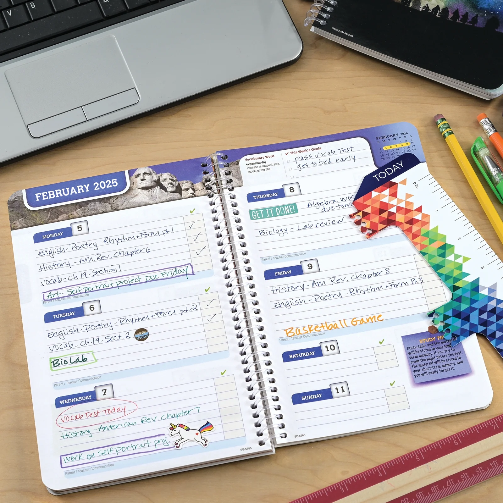 Global Datebooks Dated Middle or High School Secondary Student Planner for Academic Year 2024-2025 Includes Ruler/Bookmark and Planning Stickers (Block Style - 5.5