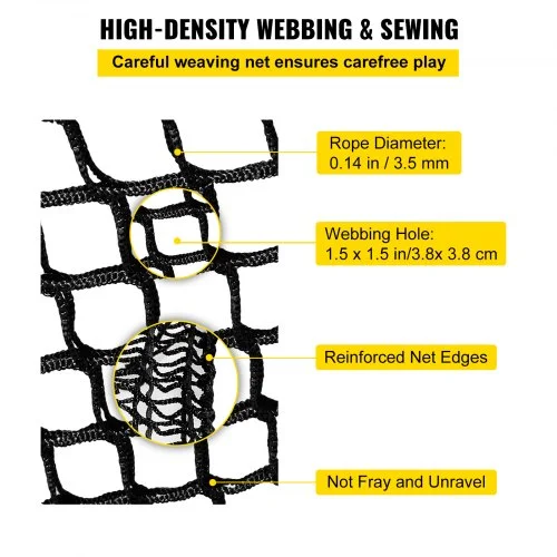 VEVOR Climbing Cargo Net, 14.8 x 14.8 ft Playground Climbing Cargo Net, Polyester Double Layers Cargo Net Climbing Outdoor w500lbs Weight Capacity, Rope Bridge Net for Tree House, Monkey Bar, Black