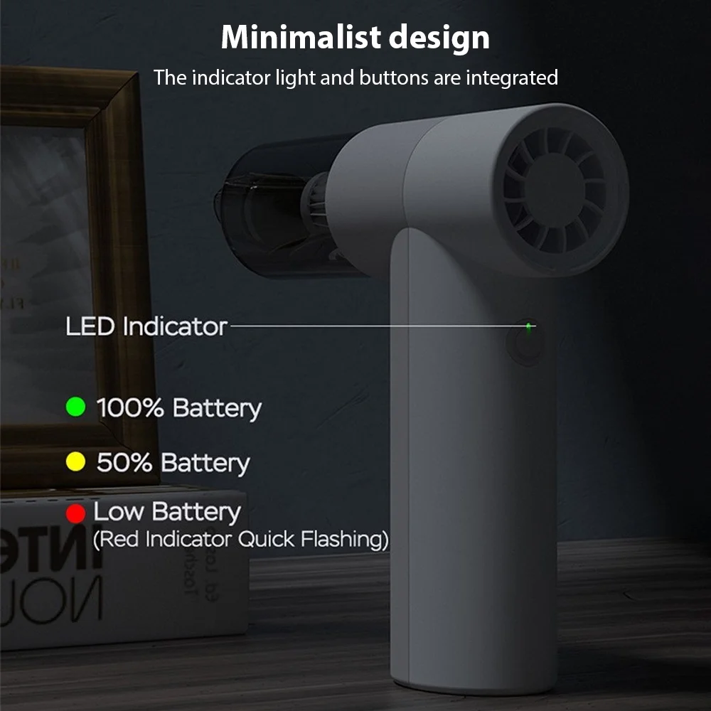 Electric Air Duster,100000rpm Turbo Fan Portable Handheld Air 100000rpm Turbo Handheld Compressed Air Built-in 3x1100mah Battery Dual-purpose Removal Blower Built-in 3x1100mah