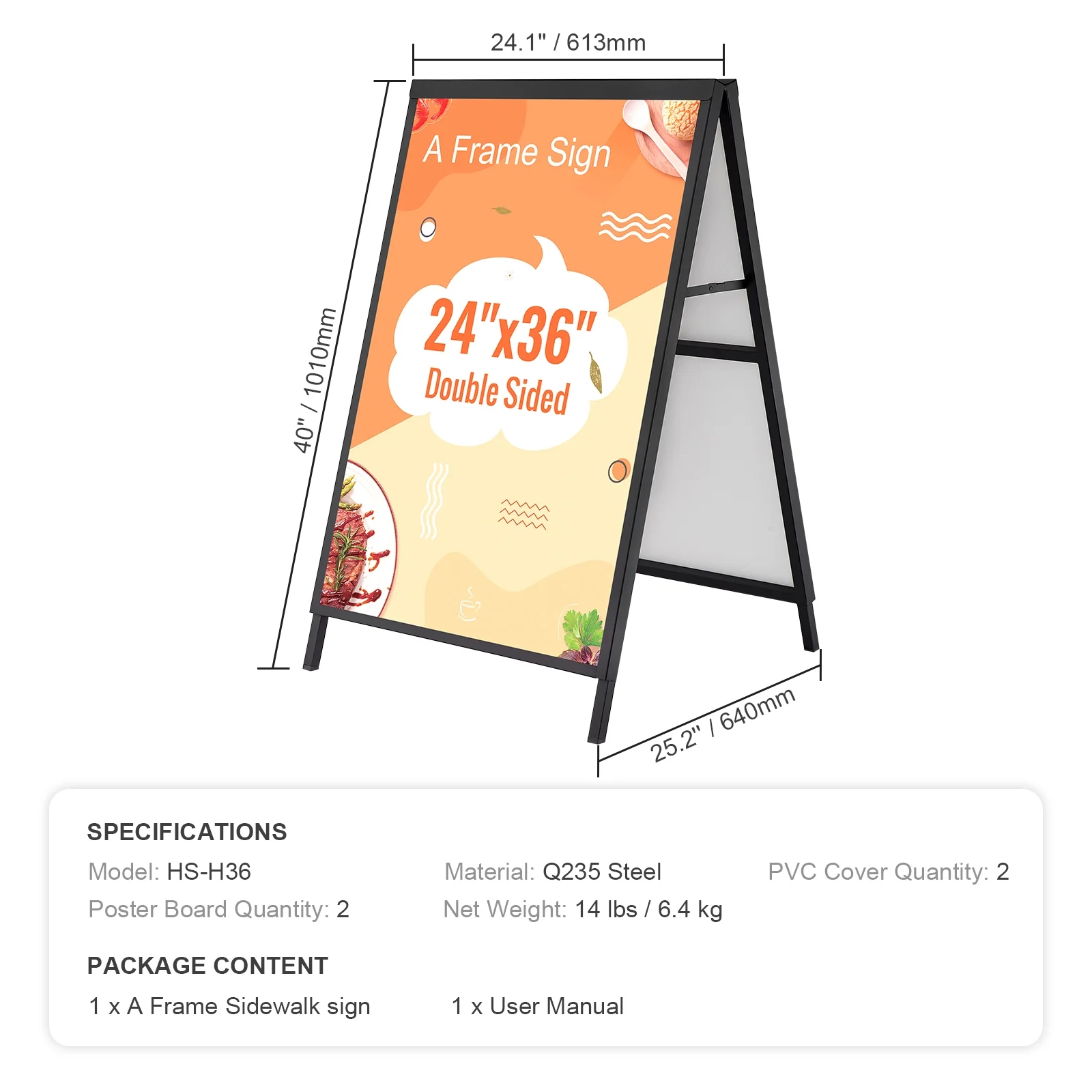 SKYSHALO Outdoor A-Frame Sidewalk Sign 24x36 inch Sandwich Board Signs