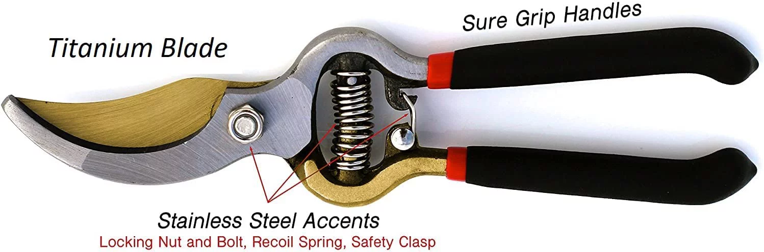 Garden Guru Indestructible Titanium Garden Clippers, Professional Bypass Hand Pruners, Pruning Shears