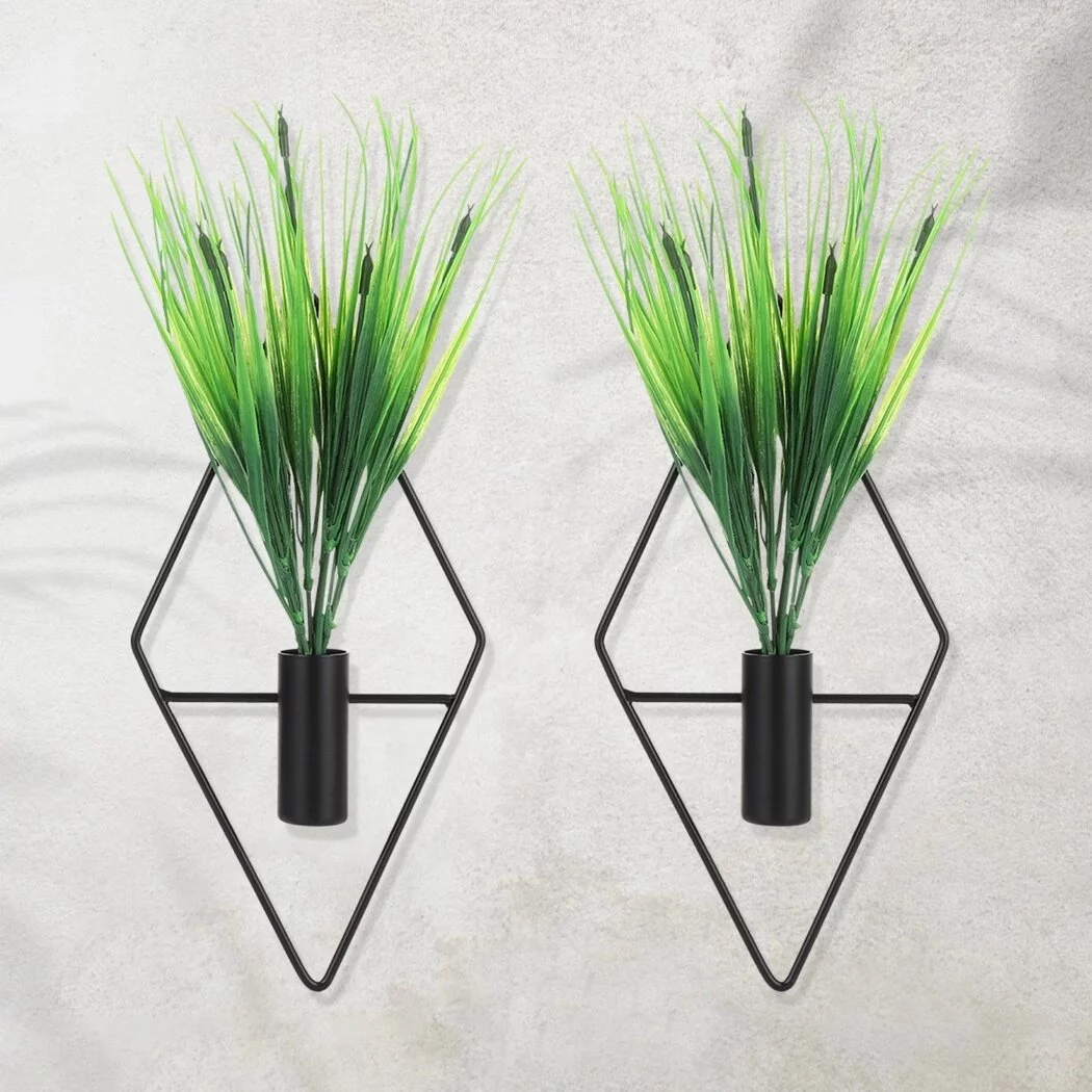 2 PCS Hanging Planters with Artificial Aquatic Plants, Diamond Shaped Hanging Planters, Metal Hanging Plant Holders, Modern Geometric Wall Decor for Home Living Room Office