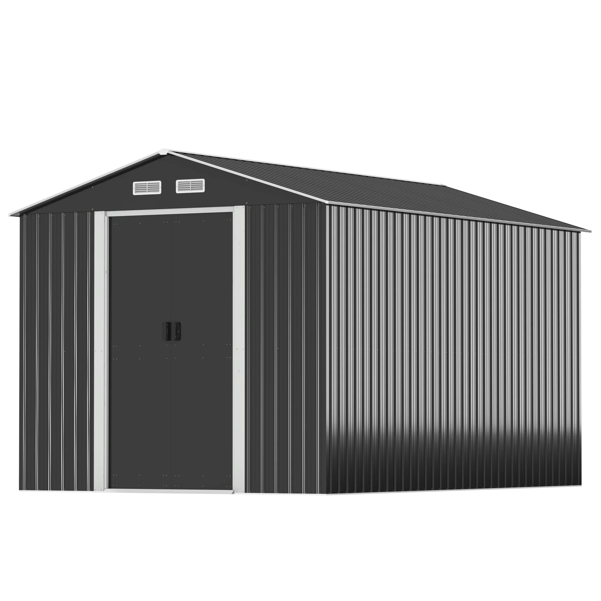 HOGYME 8' x 12' Large Outdoor Storage Shed, Metal Garden Shed for Bike, Lawnmower, Sheds & Outdoor Storage for Backyard Patio with Lockable Doors, Black