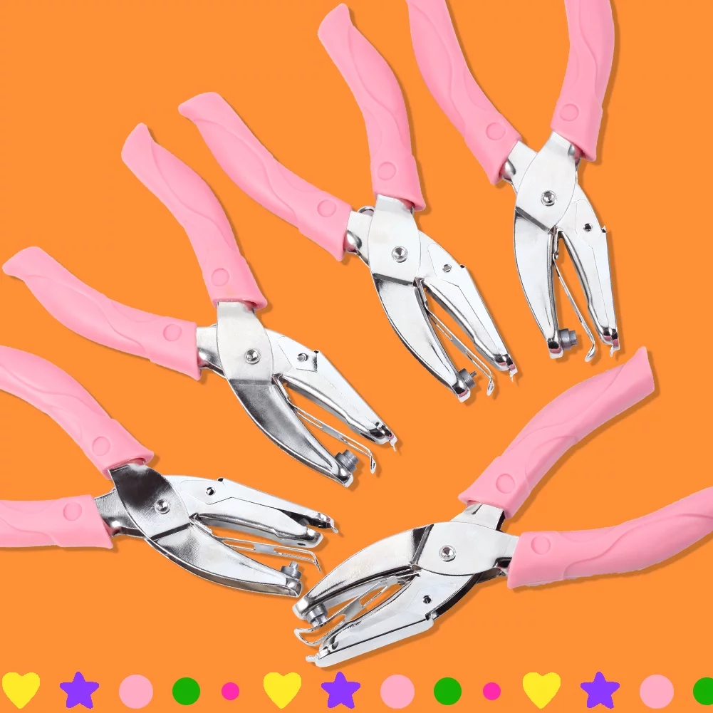 SPEEDWOX Hole Puncher Star Shape 6 Inches with Soft Pink Grip for Craft Paper Single Handheld DIY Hole Punch Tool