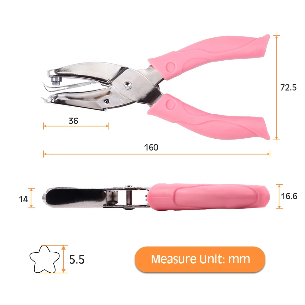 SPEEDWOX Hole Puncher Star Shape 6 Inches with Soft Pink Grip for Craft Paper Single Handheld DIY Hole Punch Tool