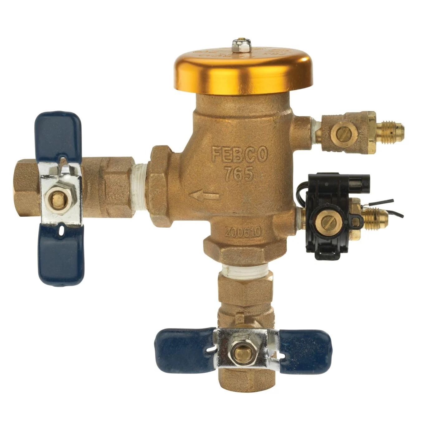 Febco 765 3/4 Inch Bronze Pressure Vacuum Breaker Backflow Preventer with Quarter Turn Shutoffs and Union Connections and Freeze Sensor - T765DUB