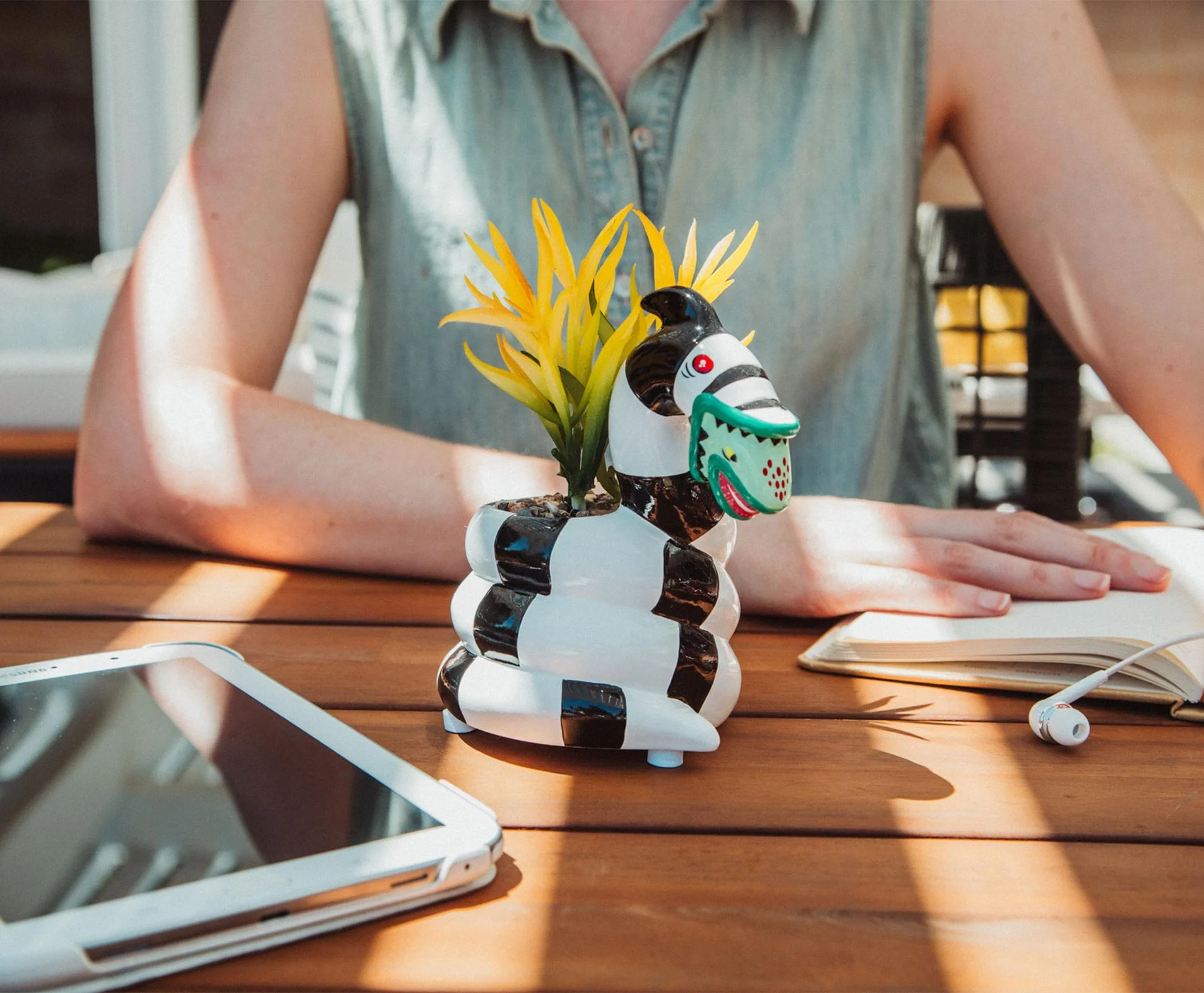 Beetlejuice Sandworm 6-Inch Ceramic Planter With Artificial Succulent