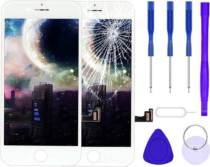 Compatible with iPhone 8 Plus 5.5 Inch Retina HD LCD Touch Screen Digitizer Glass Full Assembly Replacement in White with Repair Tools