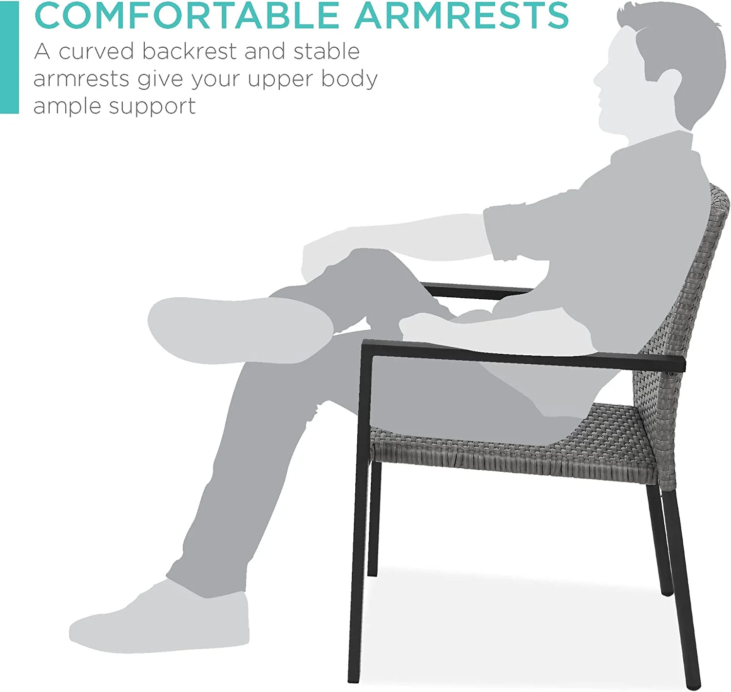 Set of 2 Stackable Outdoor Wicker Dining Chairs All-Weather Firepit Armchair w/Armrests, Steel Frame for Patio, Deck, Garden, Yard - Brown