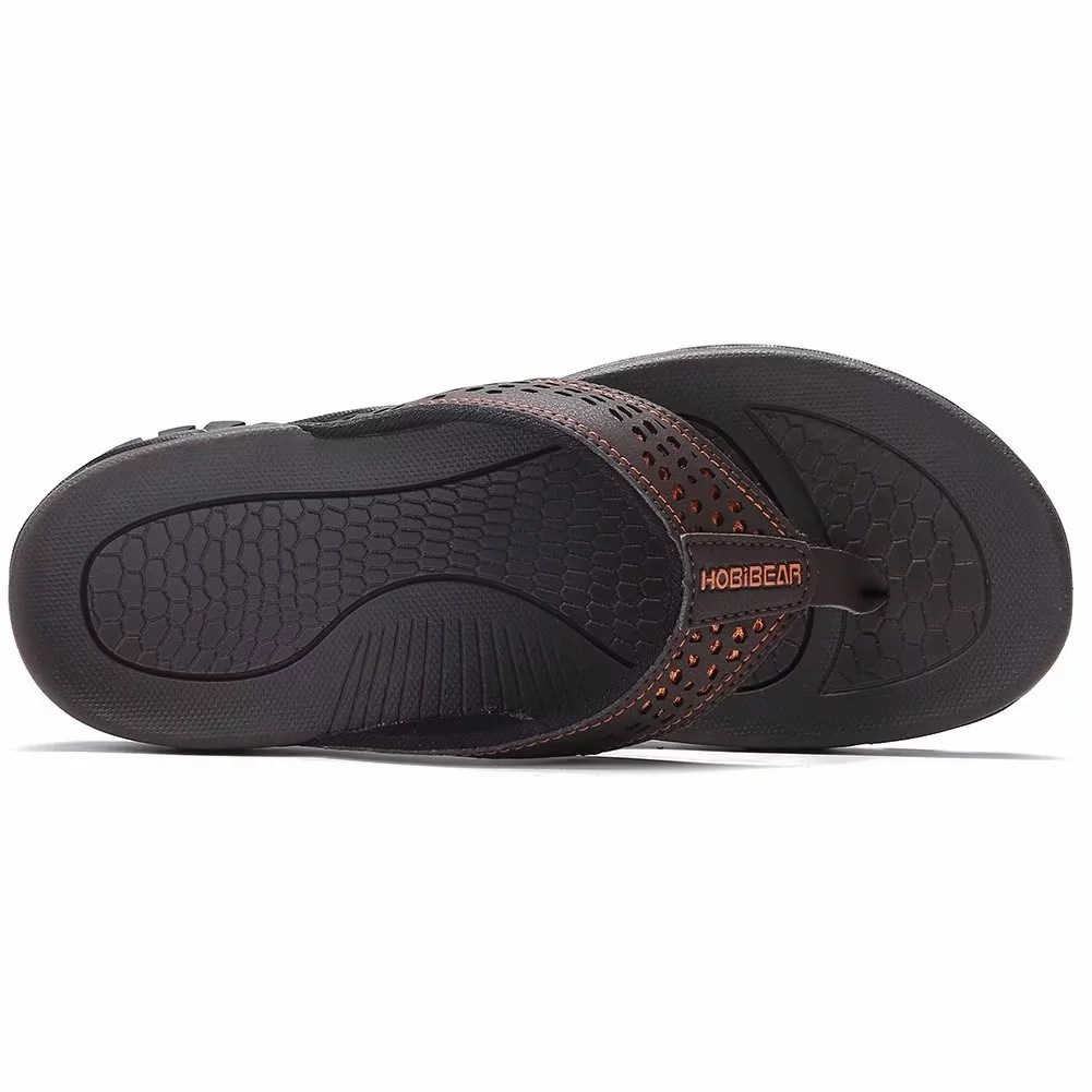 HOBIBEAR Mens Thong Sandals Arch Support Indoor and Outdoor Beach Flip Flop
