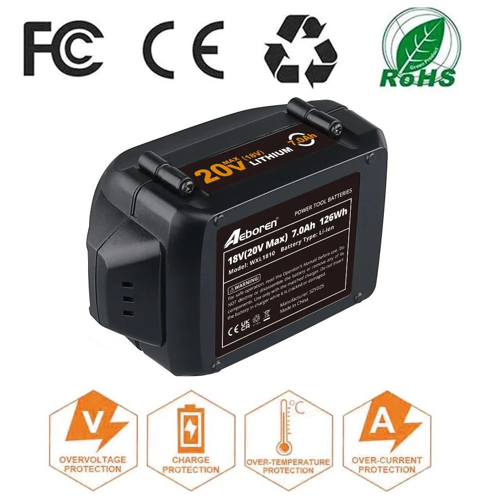 2Pack for WORX Battery WA3520 18V(20Vmax) 7000mAh Li-ion WA3525 WG151s WG155s WXL1810 Black