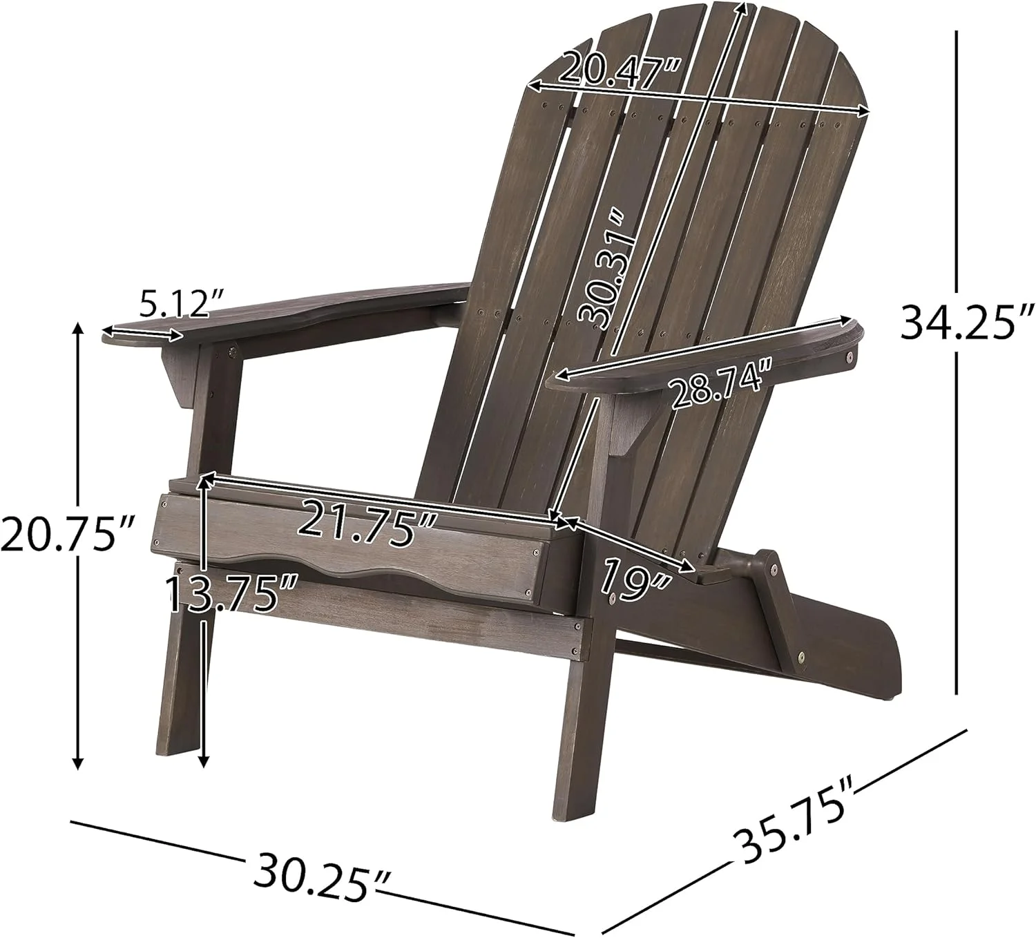Christopher Home Milan Outdoor Rustic Acacia Wood Folding Adirondack Chair, Gray