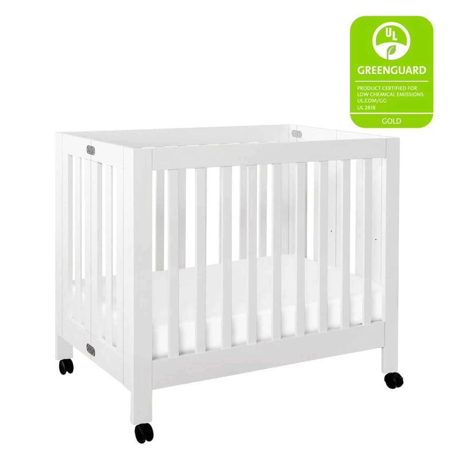 Babyletto Origami Portable Folding Mini Crib with Casters in White