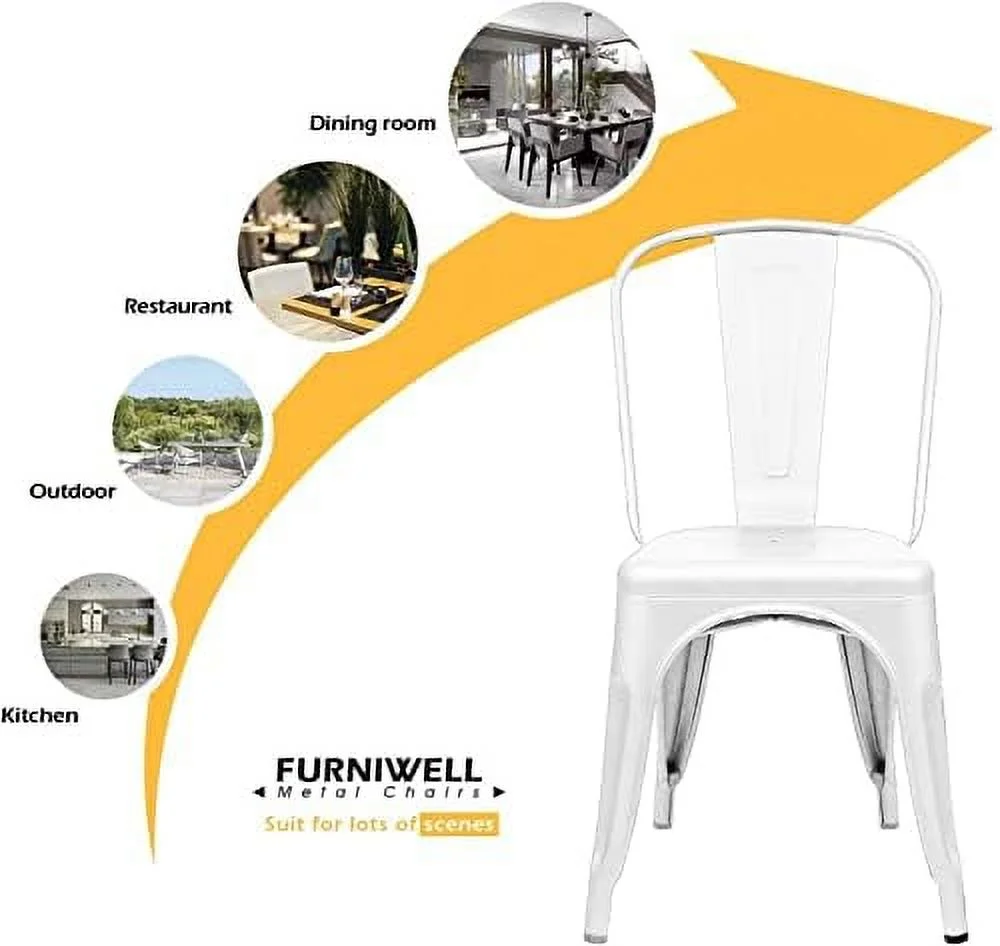 MQLIFEBOOM Metal Indoor-Outdoor Use Stackable Kitchen Trattoria Side Chic Dining Bistro Cafe Chairs with Back Set of 4 (Distressed Blue)