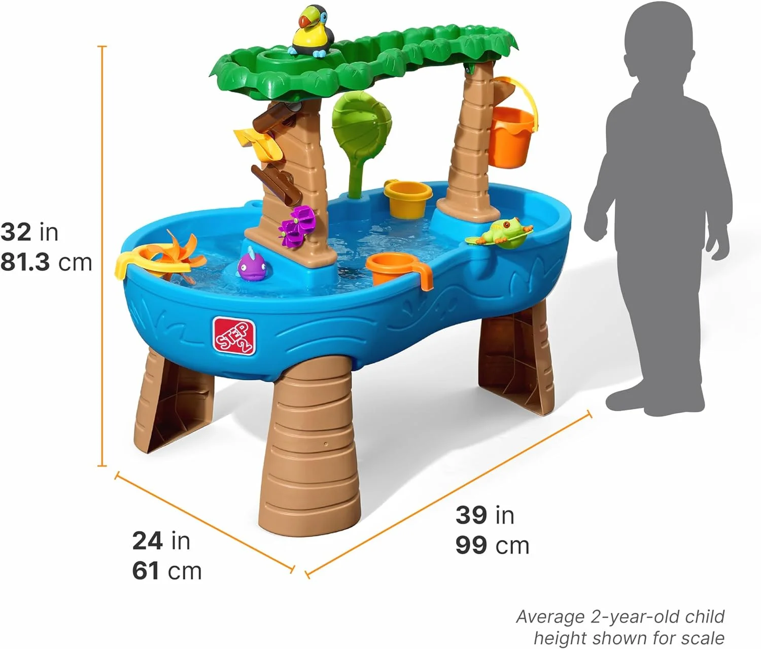 Tropical Rainforest Kids Water Tables, Outdoor Toddler Activity Table, Ages 1.5+ Years Old, 13 Piece Water Toy Accessories, Blue & Green
