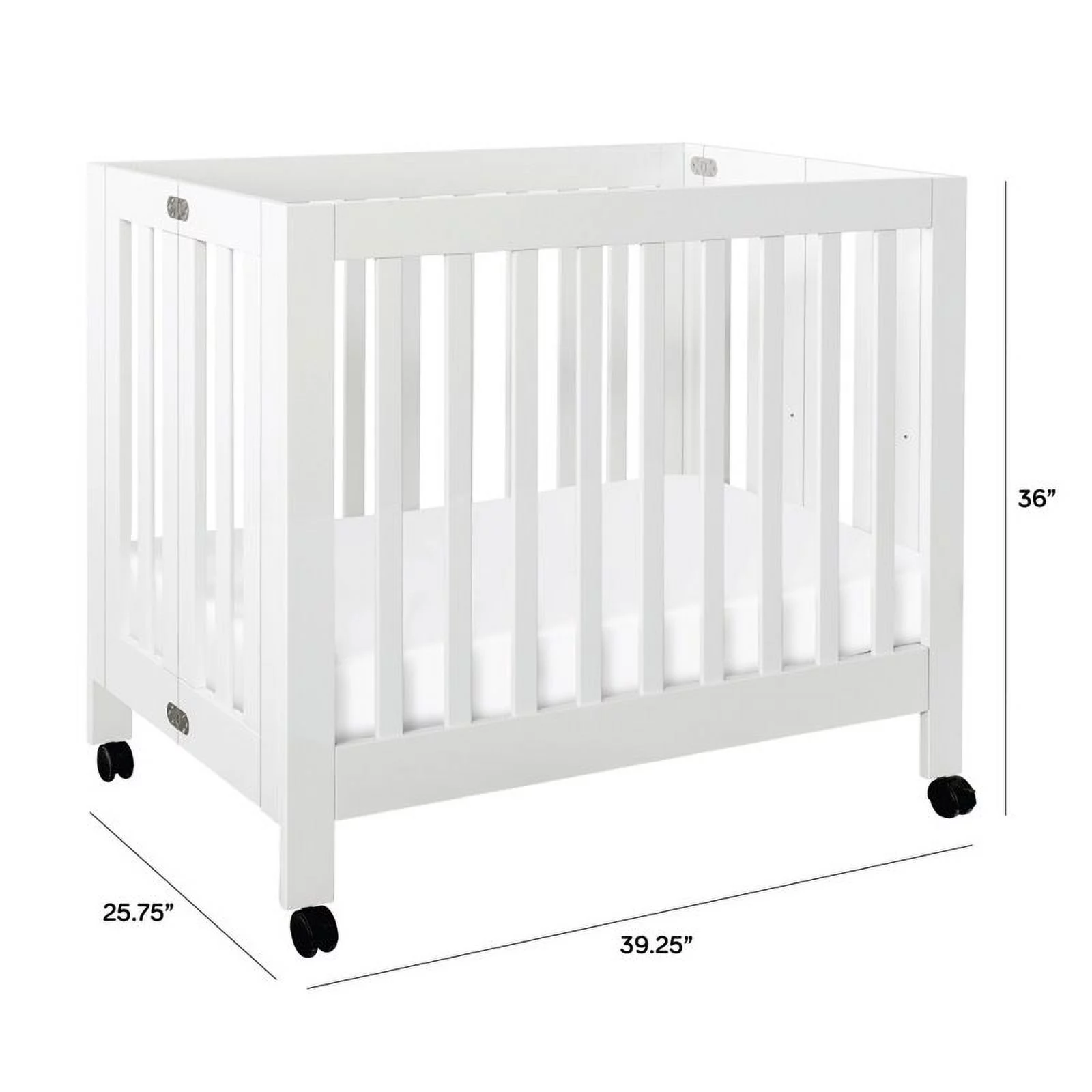 Babyletto Origami Portable Folding Mini Crib with Casters in White