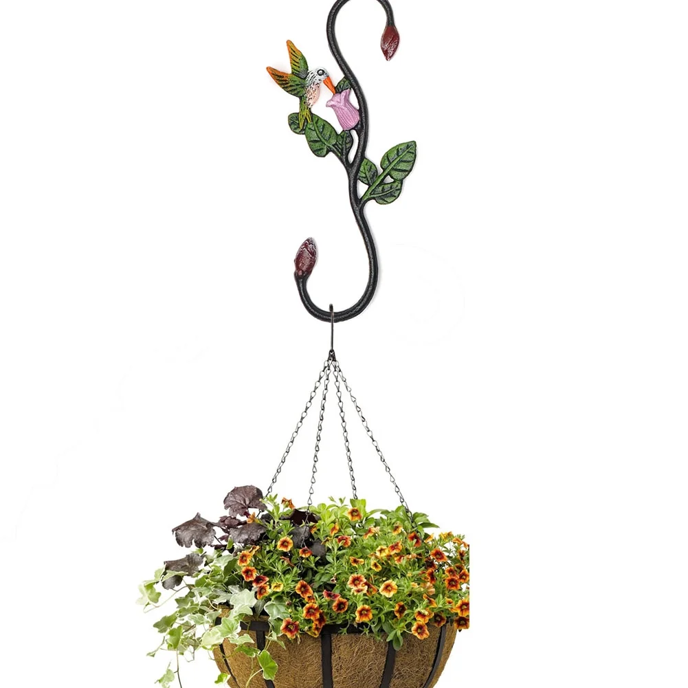Cast Iron Plant Extension Hanger, Indoor Outdoor Home Garden S Hooks Plant Hanger with Hummingbird for Hanging Plants, Flower Pots Baskets, Macrame Plant Holder, Lantern, Birdfeeder