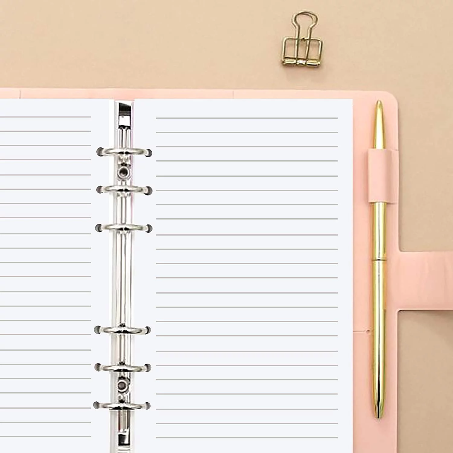 80 Sheets of 6-Ring A6 Refill Paper for Binders Planners, 6 Hole Lined Paper, 6.75