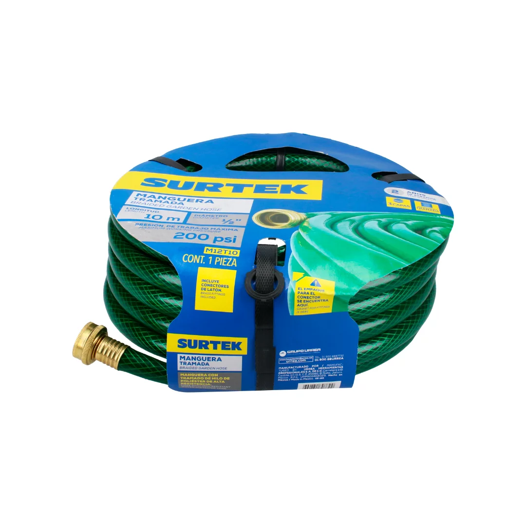 Surtek Green Woven Garden Hose, Braided Reinforced, 1/2