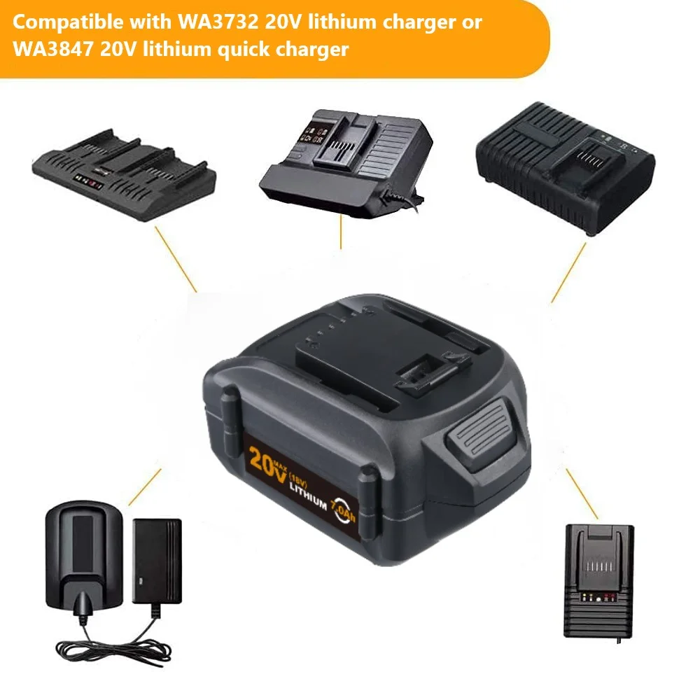 2Pack for WORX Battery WA3520 18V(20Vmax) 7000mAh Li-ion WA3525 WG151s WG155s WXL1810 Black