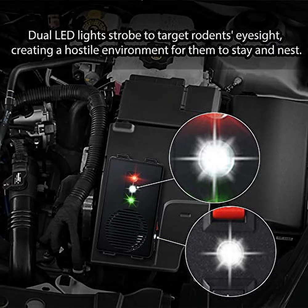 Loraffe Battery Operated Rodent Repellent Ultrasonic Under Hood Animal Repeller