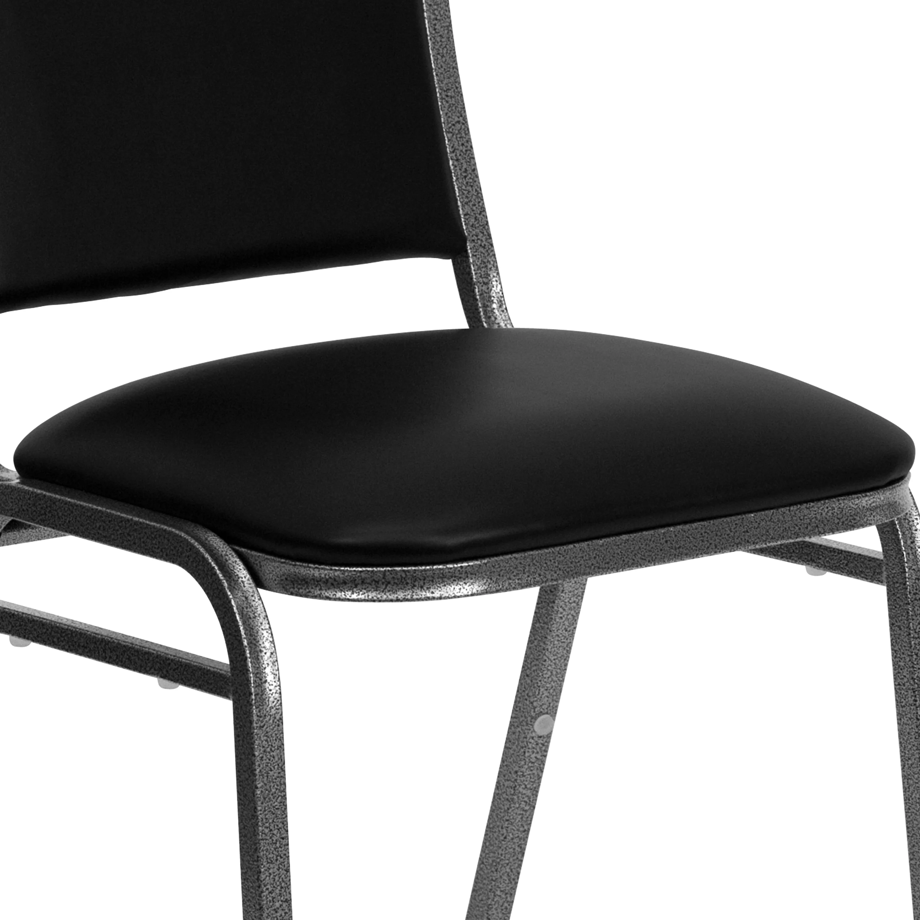 Emma + Oliver Stacking Banquet Chair in Black Vinyl - Silver Vein Frame