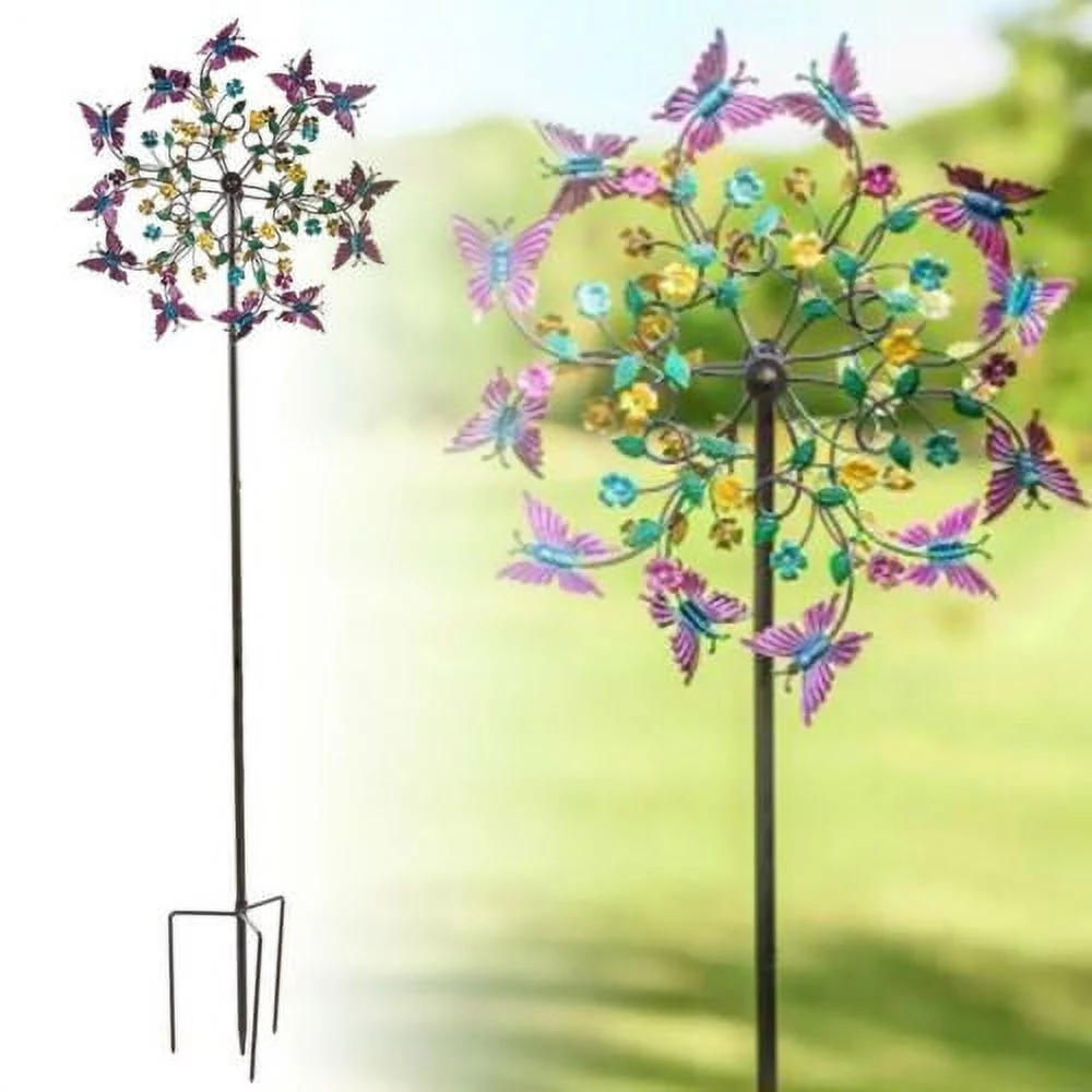 Miuline Colorful Metal Butterfly Windmill, Waterproof Metal Wind Spinner Butterflies Wind Spinner Art Ornament For Outdoor Yard Lawn Decoration