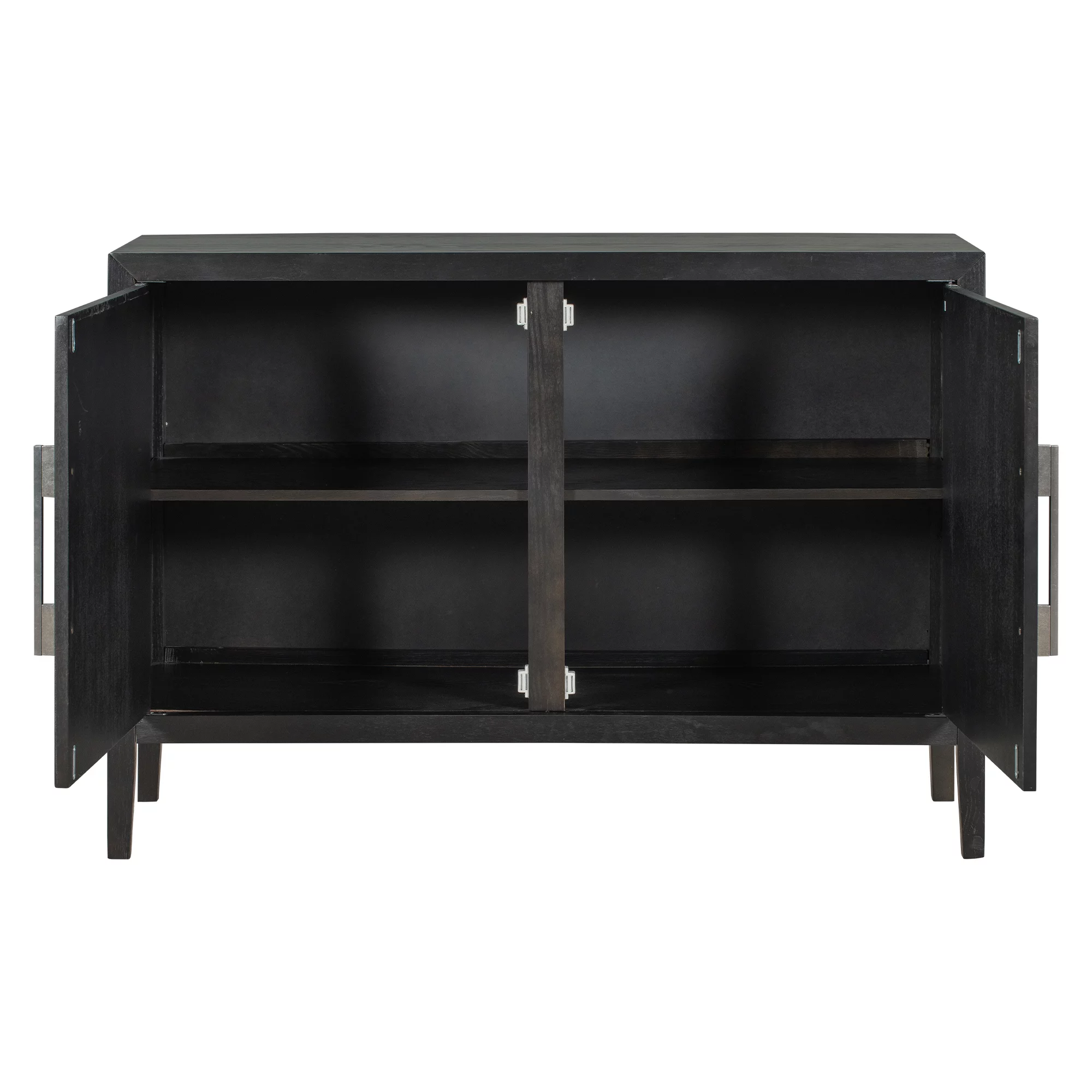 Storage Cabinet, Farmhouse Buffet Sideboard, Buffet Cabinet, Storage Cabinet with 4 Rattan Doors and Adjustable Shelves, Heavy Duty Cabinet Furniture for Living Room Kitchen Dining Room, Black