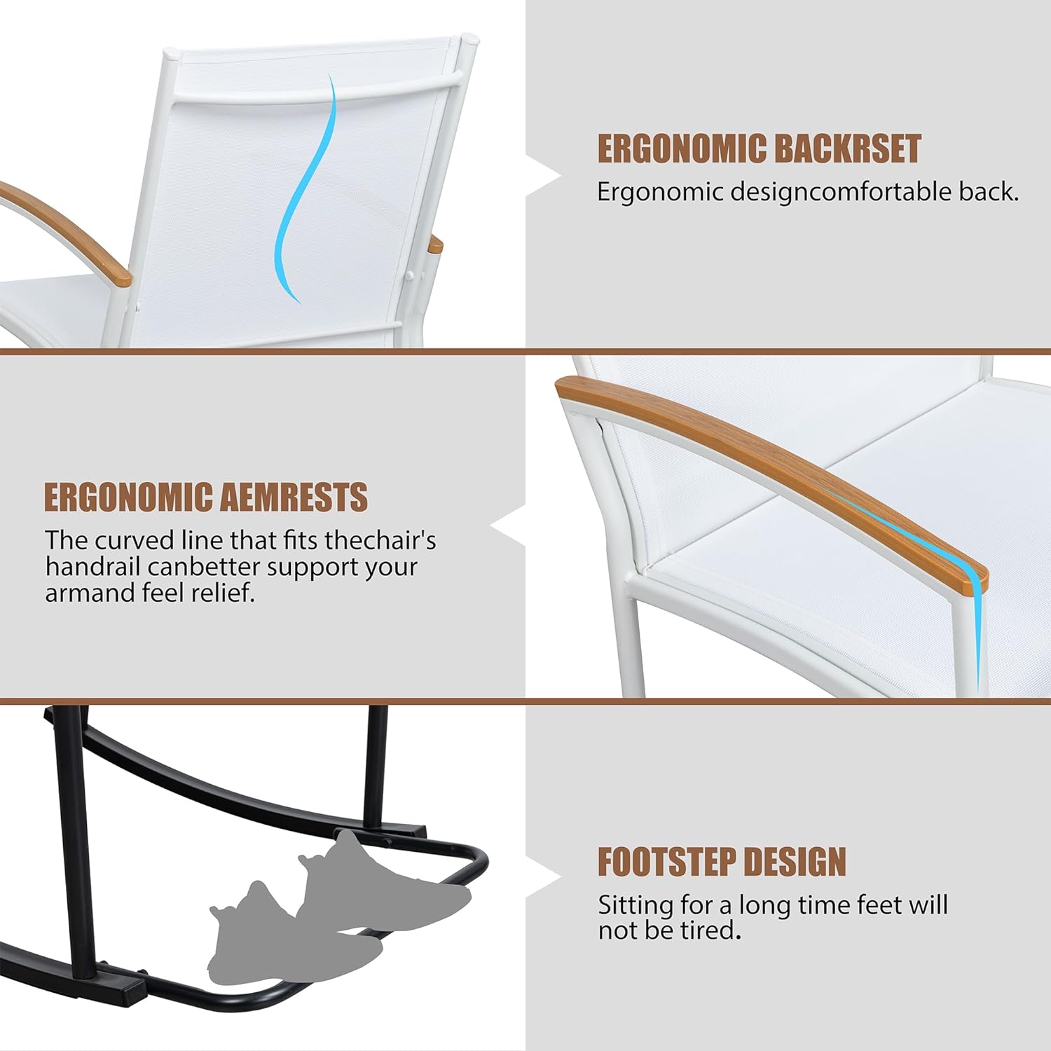 Shintenchi 3 Pieces Rocking Bistro Set Wicker Patio Outdoor Furniture, 2 Rattan Porch Chairs Conversation Sets with Glass Coffee Table (Beige)