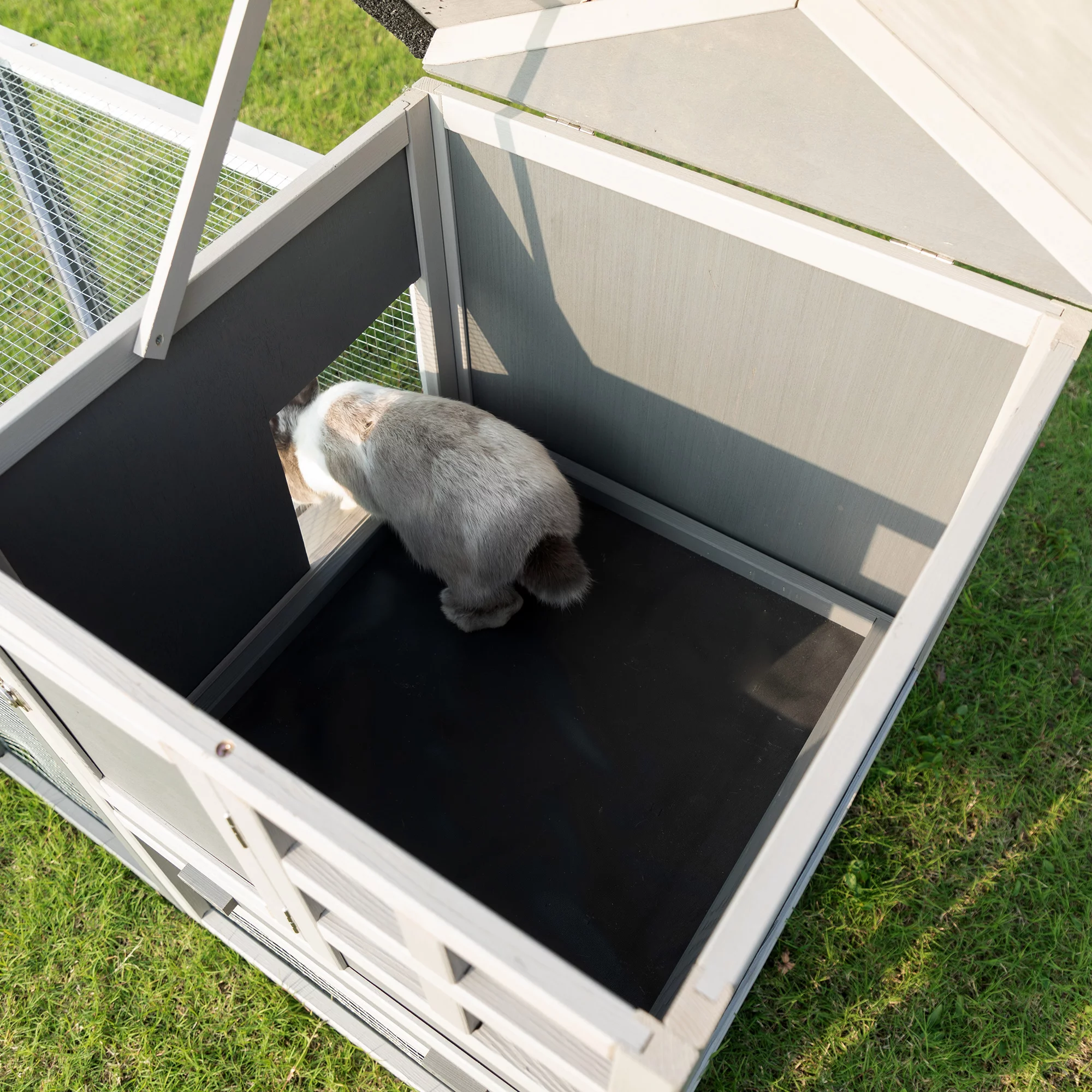 Coziwow Wooden Rabbit Hutch Small Animal Cage Guinea Pig Coop W/ Openable Roof, Gray