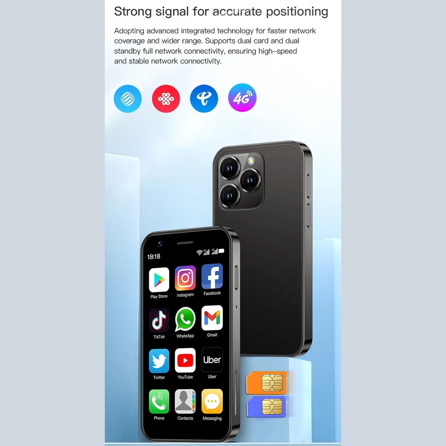 Mini Phone 4G World Smallest Phone 3inches Unlocked Mini Smartphone Android 10.0 Mini Cell Phone Dual Sim Broisae XS16 2GB Ram 16GB ROM Mobile Phone for Kids (Purple)