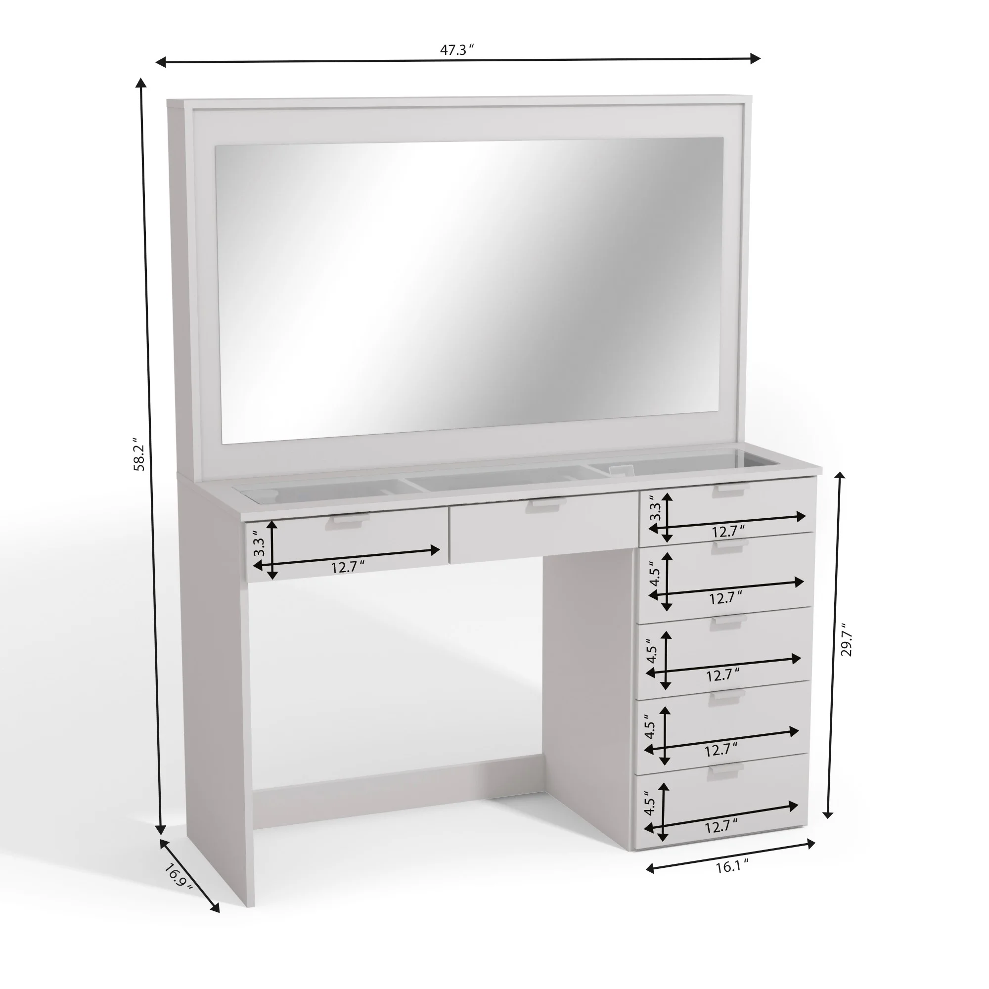 Boahaus Modern Vanity Makeup Desk Set, White Finish, for Bedroom