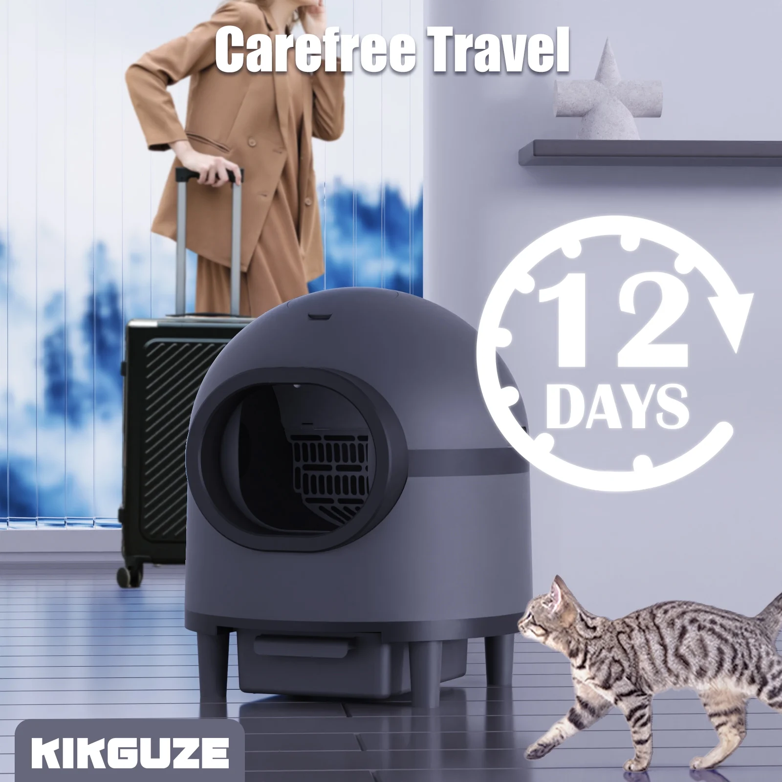 REDSASA Self Cleaning Litter Box,Automatic Cat Litter Box for Multiple Cats with Deodorizer & Mat & Liner,Anti-Pinch Safety Protection& Odor Removal,Black