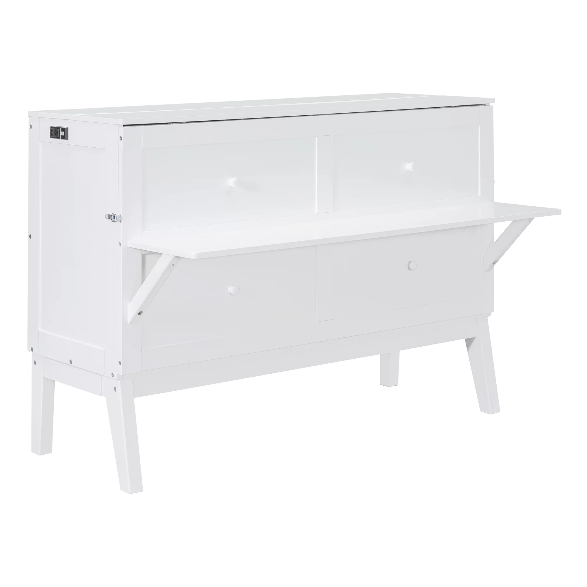 Churanty Queen Size Murphy Bed Wall Beds with USB Port and Shelves,Wood Mobile Murphy Chest Bed Cabinet Bed,White