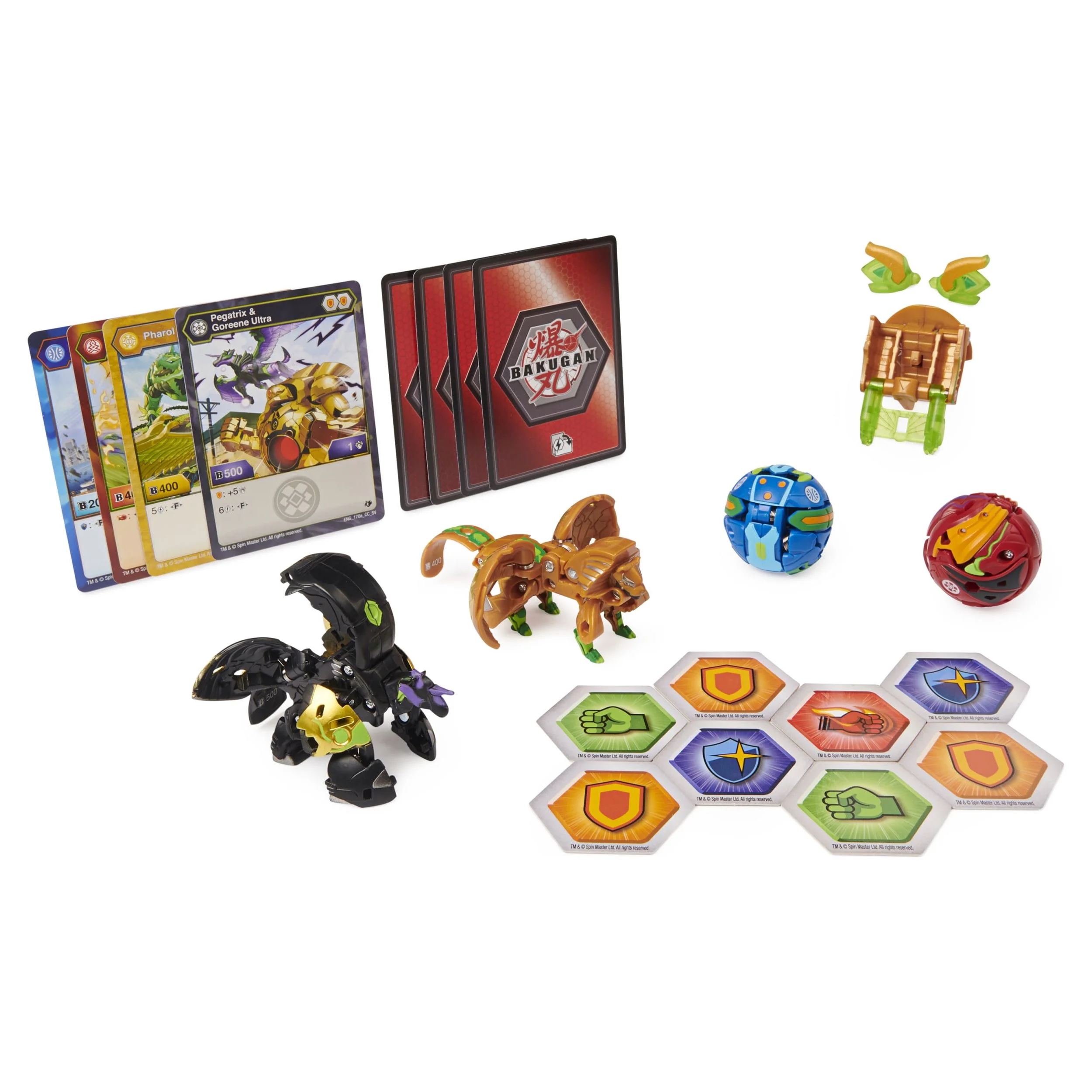 Bakugan Baku-Gear 4-Pack, Fused Pharol x Gillator Ultra with Baku-Gear and Pegatrix x Goreene Ultra Collectible Action Figures