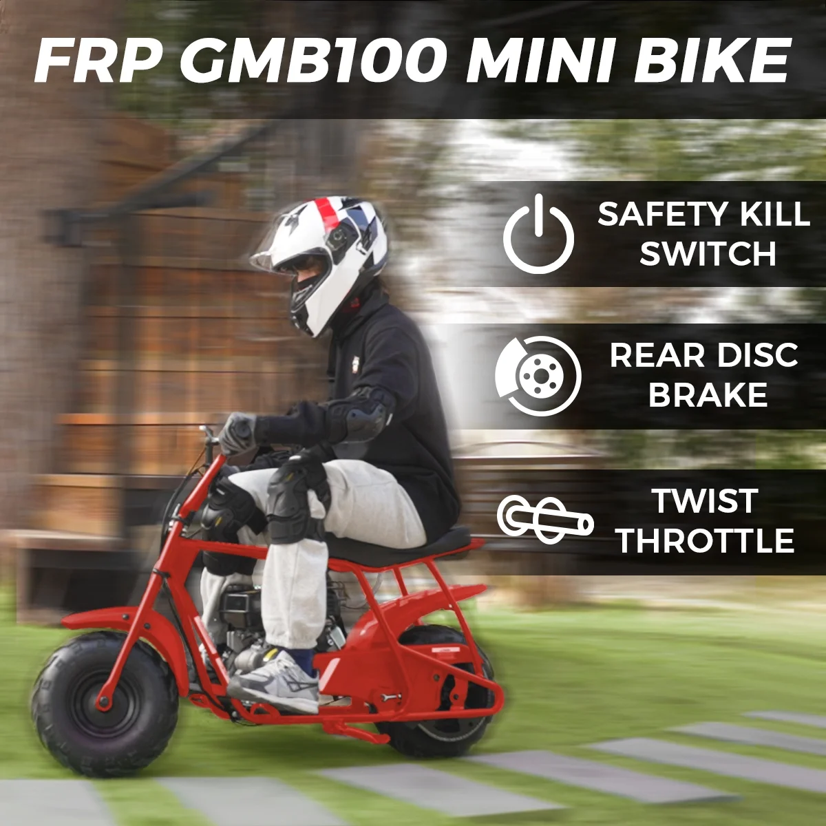 FRP GMB100 Mini Bike, 99CC 4-Stroke Mini Bikes for Adults, Gas Powered Mini Dirt Bike, Off-Road Motorcycle W/LED Headlight and Neck Gaiter, Up to 28 Mph, Weight Support Up to 220 LBS