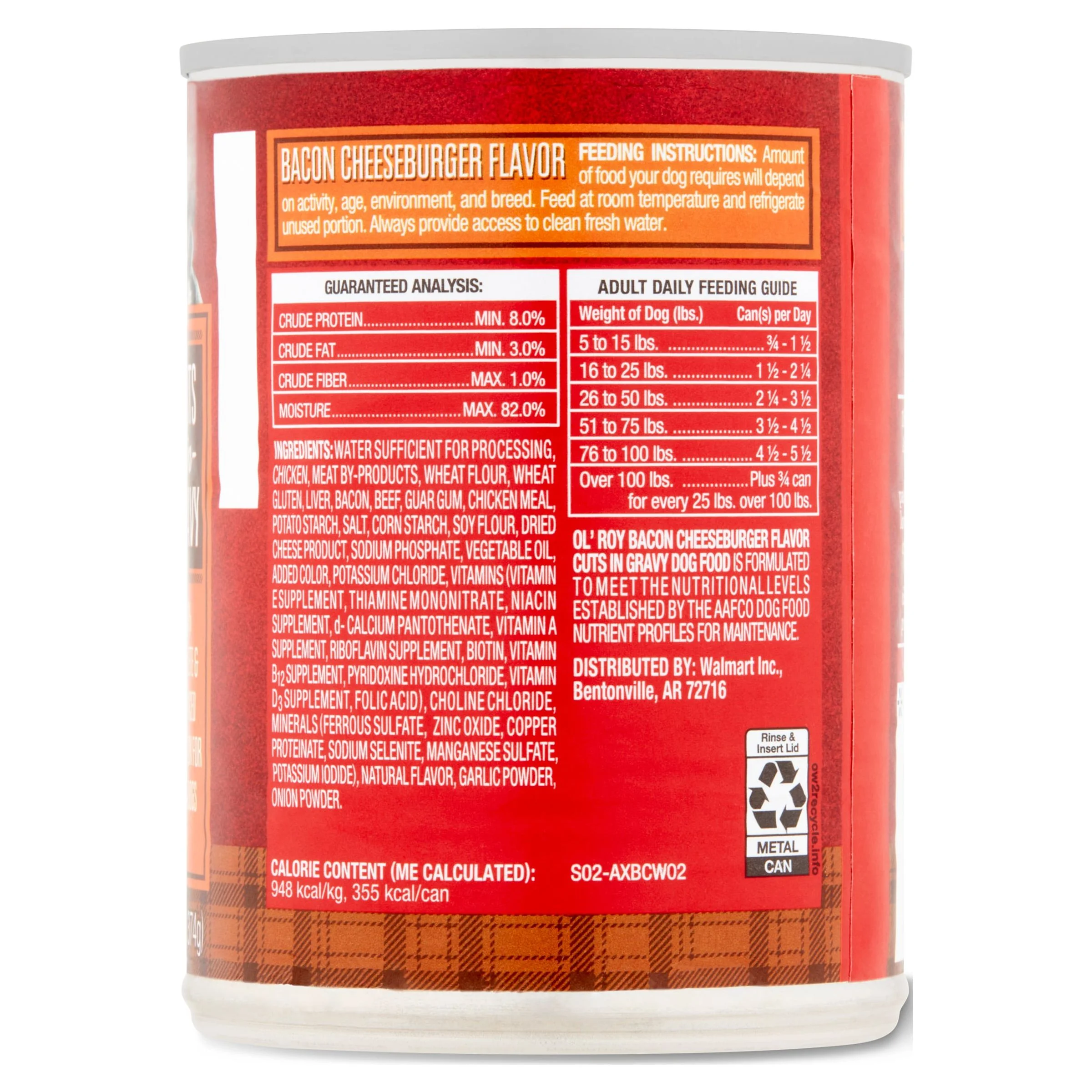 (4 pack) Ol' Roy Bacon Cheeseburger Flavor Cuts in Gravy Wet Dog Food, 13.2 oz Can
