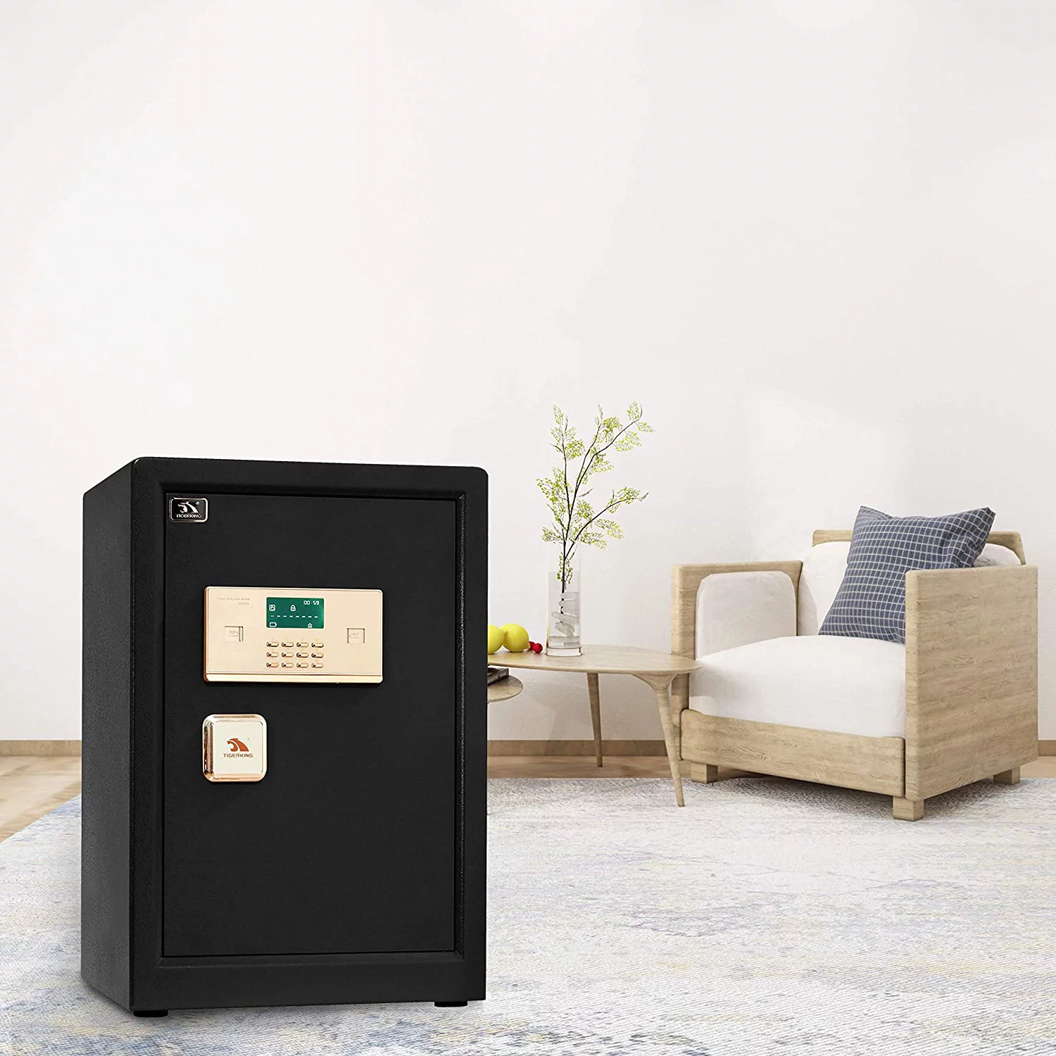 TIGERKING 3.7 Cu. ft. Safe Box,Large Security Box, Home Safe with Double Safety Key Lock and Password for Money and Document,Black