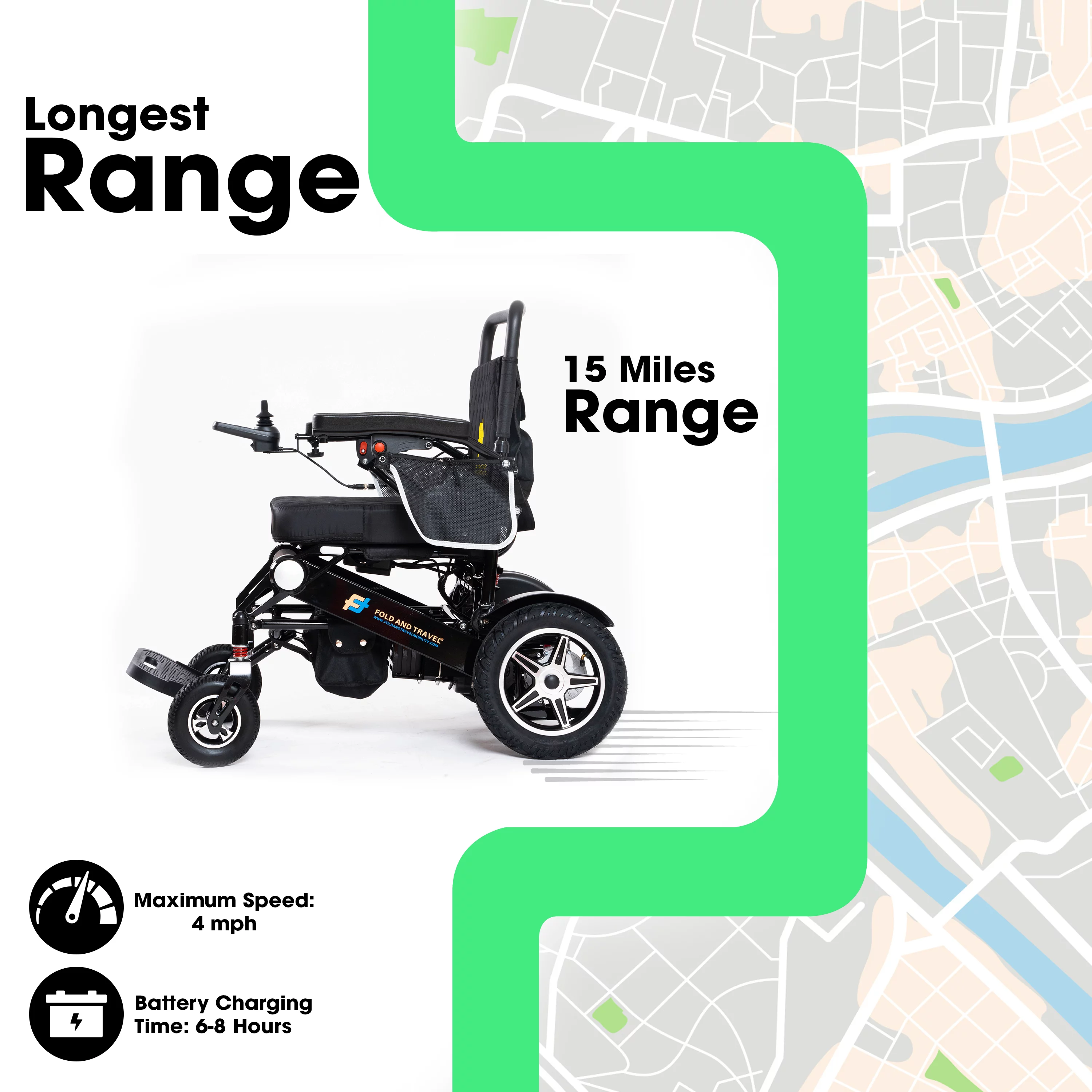 Fold And Travel Lightweight Foldable Remote Control Portable Electric Power Wheelchair - Silver Frame, Black Seat