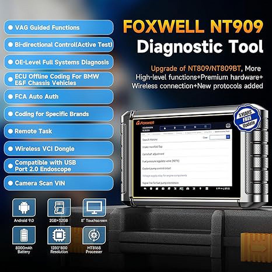 FOXWELL NT909 OBD2 Scanner, 2024 Wireless Bidirectional Scan Tool with ECU Reset, Full System Diagnostic Tool, 30+ Resets, FCA, VAG Guide CAN-FD/DOIP, 3 Year Update Car Scanner for All Vehicles