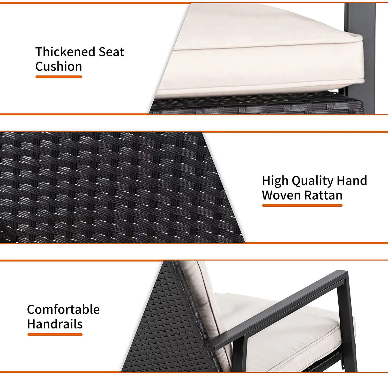 Shintenchi 3 Pieces Rocking Bistro Set Wicker Patio Outdoor Furniture, 2 Rattan Porch Chairs Conversation Sets with Glass Coffee Table (Beige)