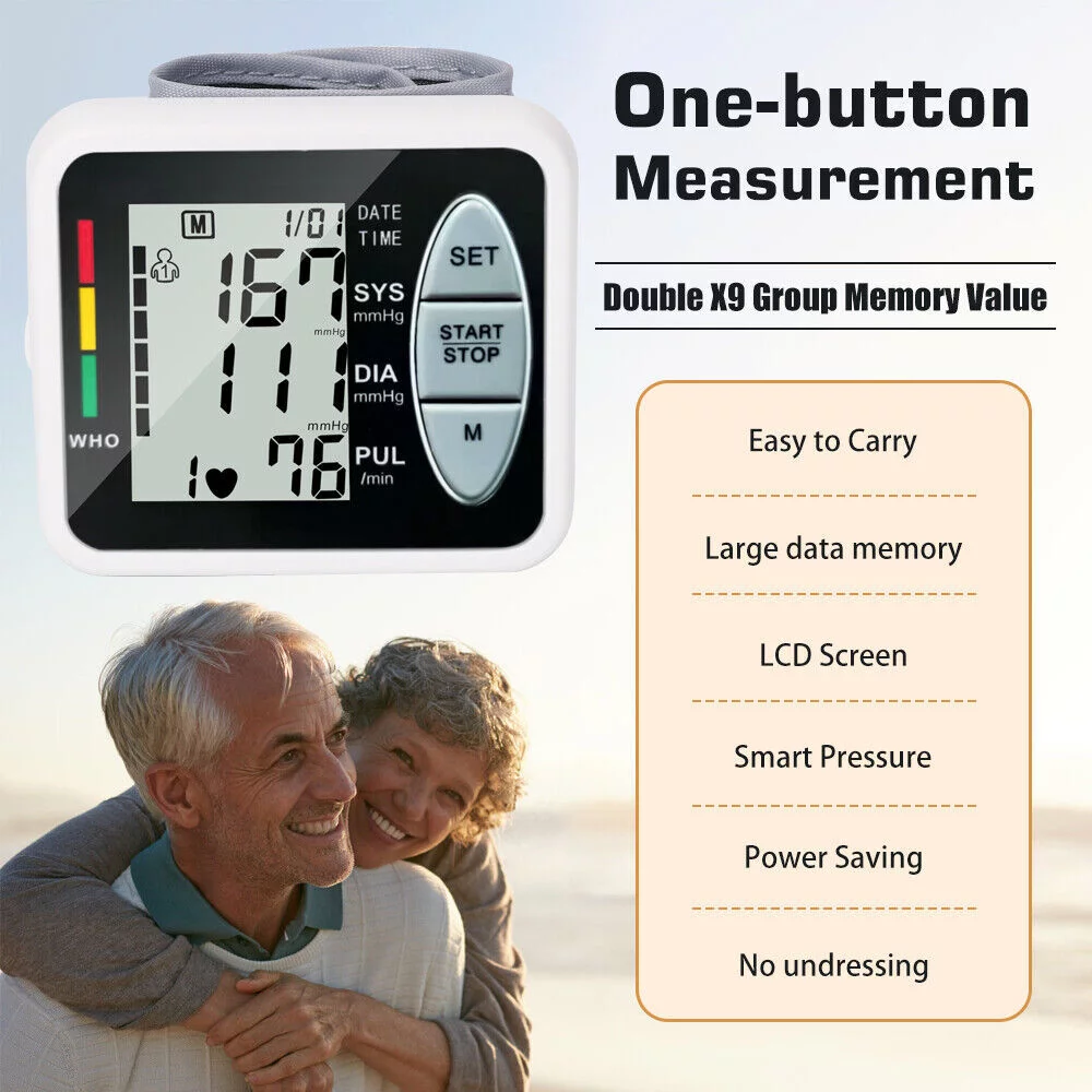 LCD Digital Wrist Blood Pressure Monitor BP Cuff Gauge Automatic Machine Tester