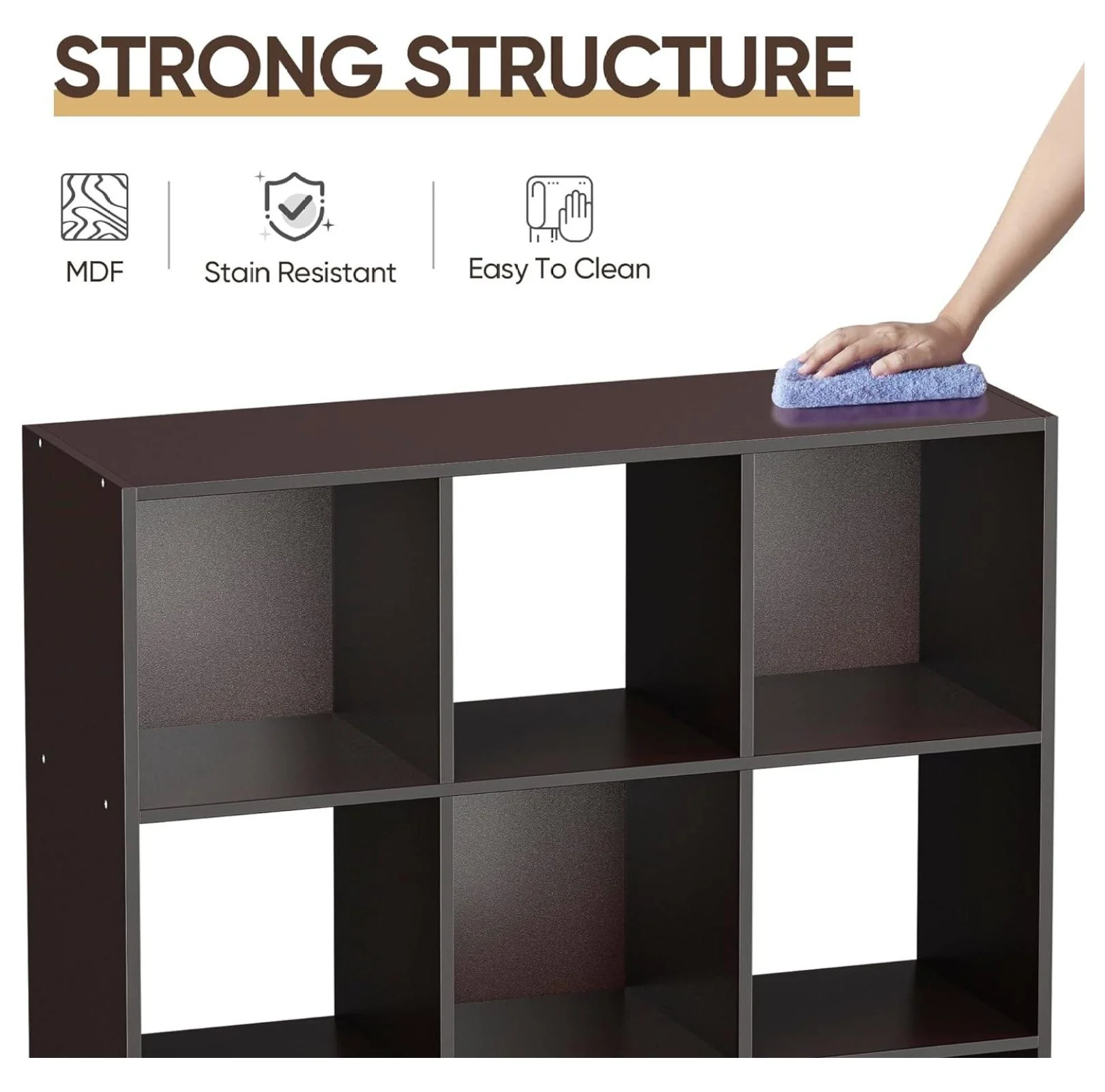 9 Cube Storage Organizer Shelf with 5 Removable Back Panels Freestanding 3-Tier Open Wood Bookshelf for Home, Office, Bedroom, Living Room (Espresso)